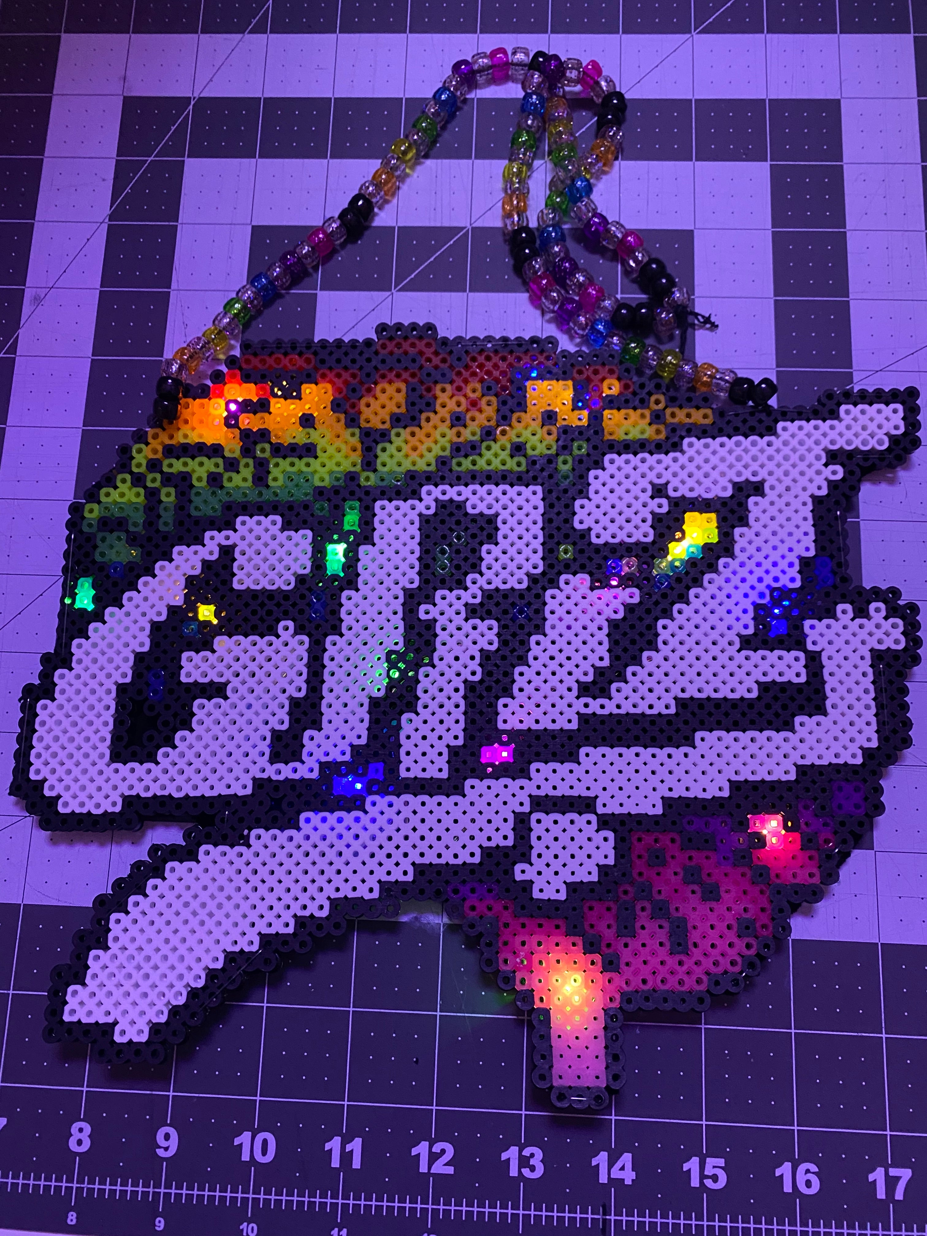 Rainbow Brain Light Up Perler Necklace