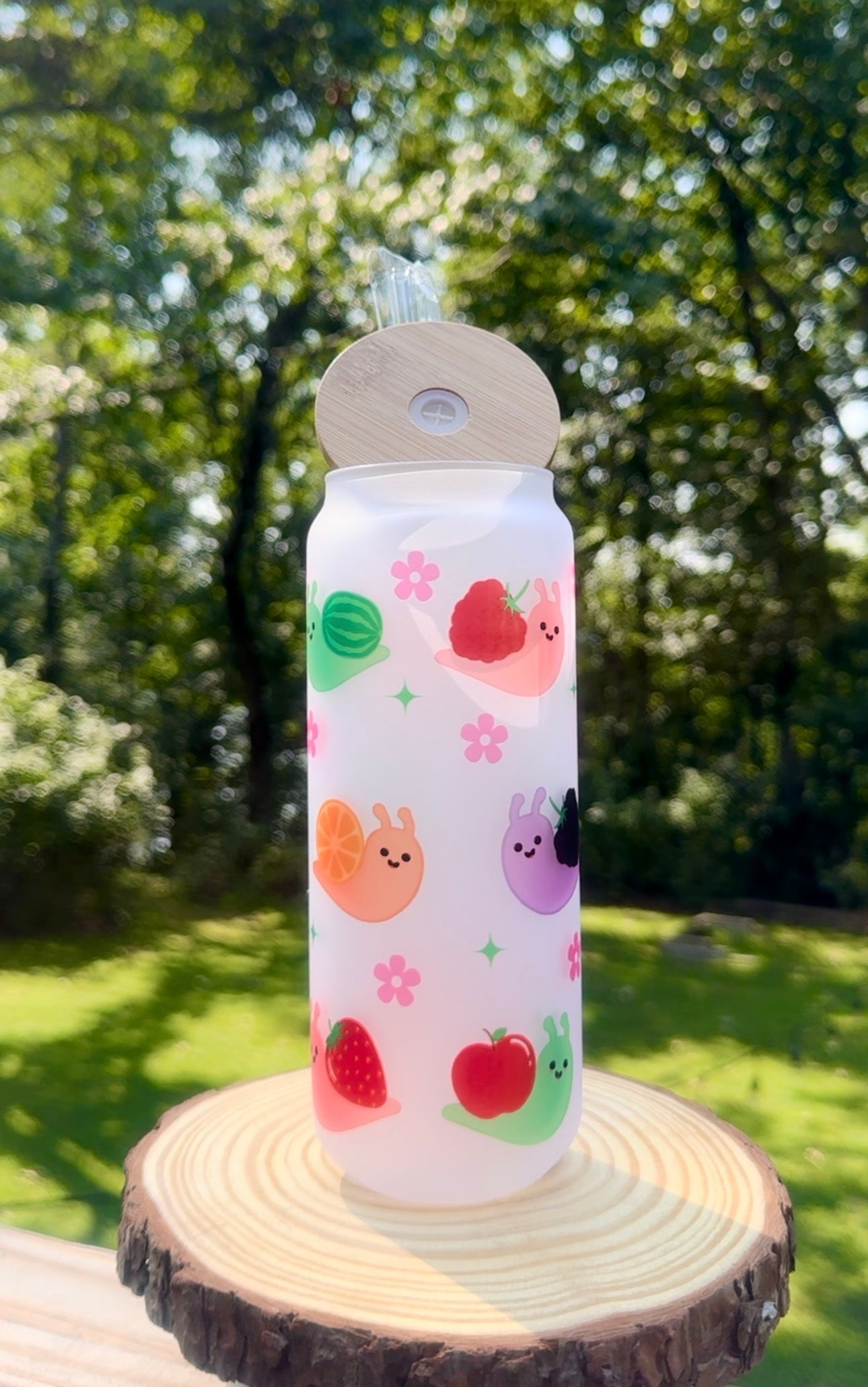 Fruit Snails 25oz Frosted Glass Cup