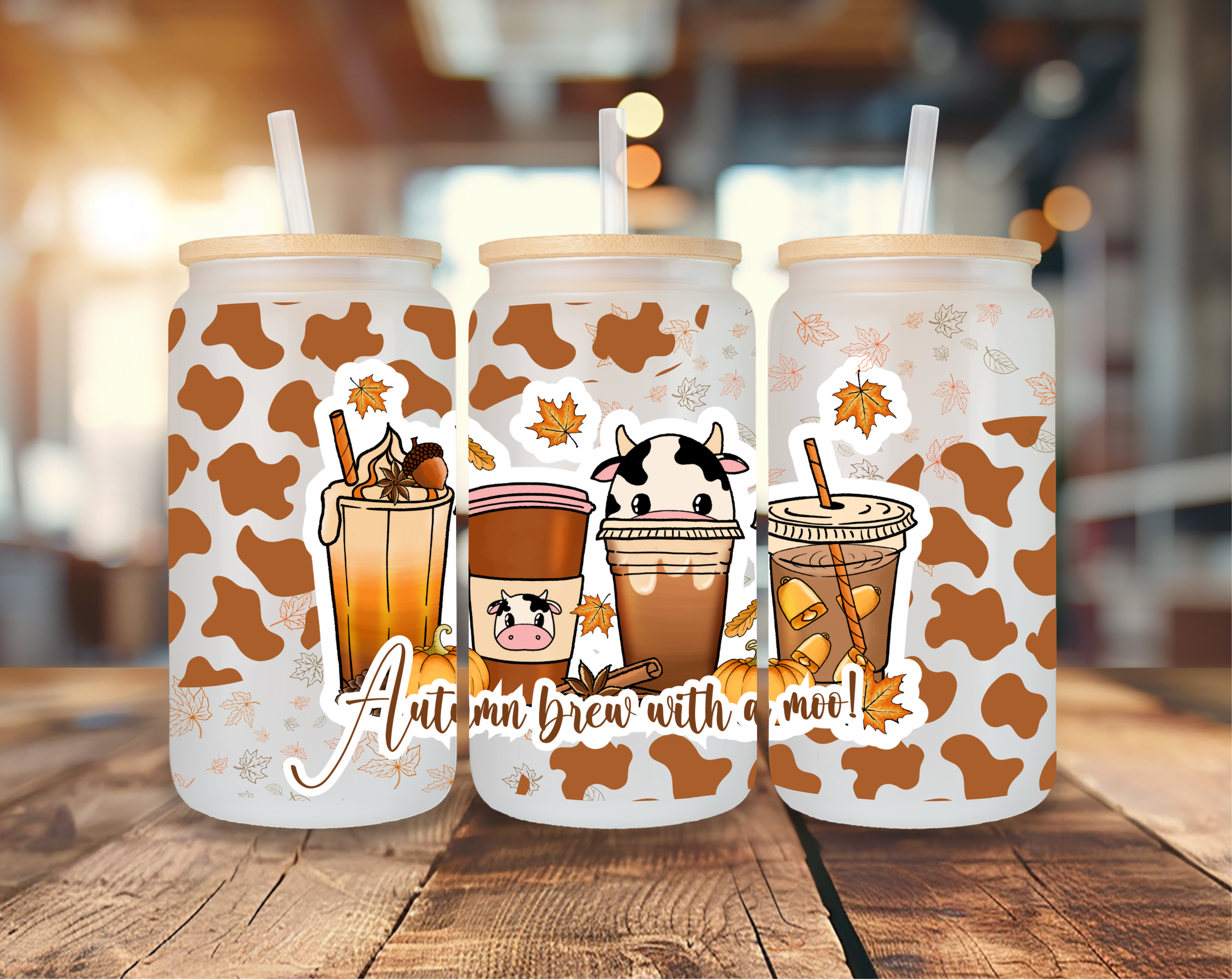 Autumn Brew With A Moo! 25oz Frosted Glass Can Cup