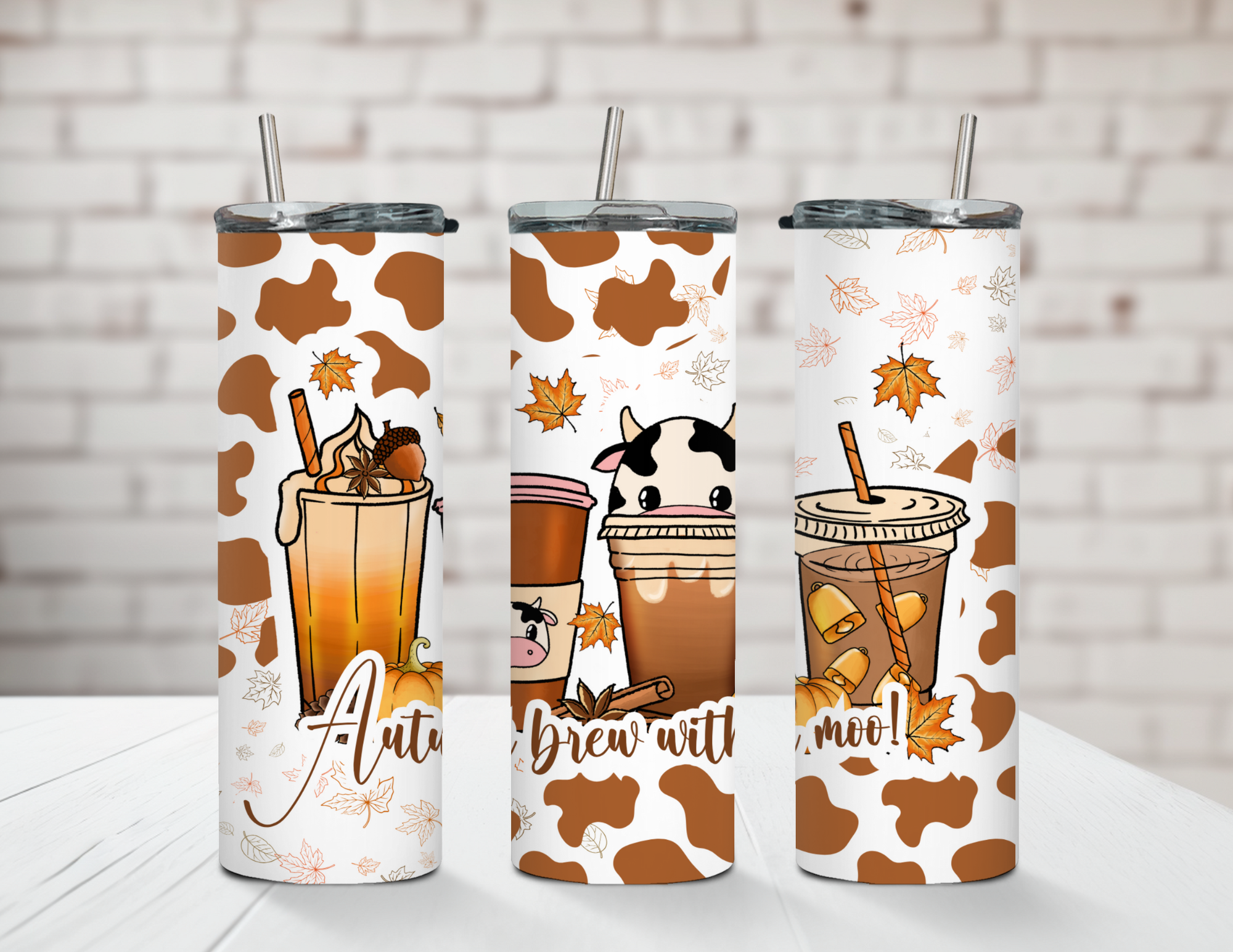 Autumn Brew With A Moo Cow 20oz Stainless Steel Tumbler