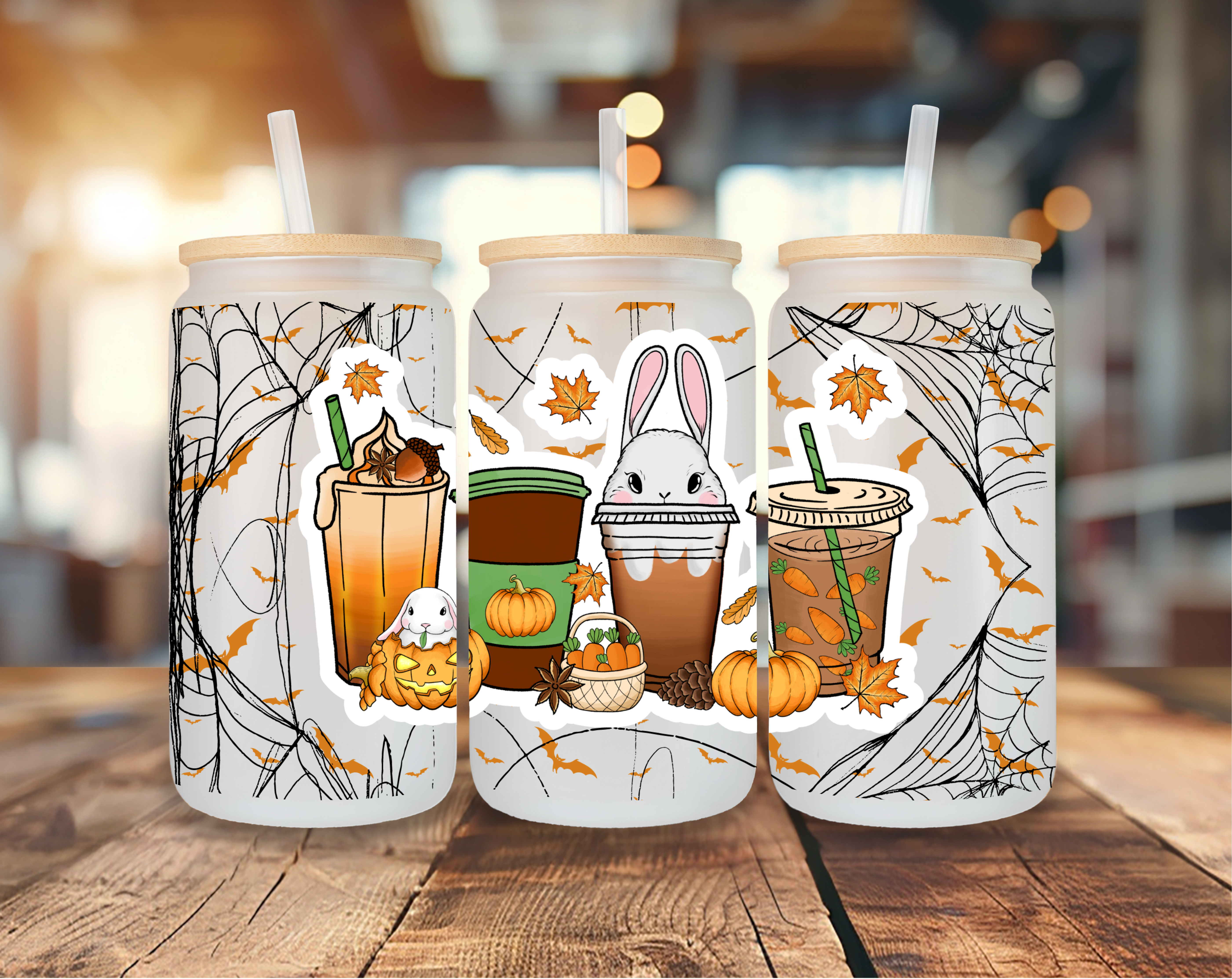 Bunny Spooky Coffee Autumn 25oz Frosted Glass Can Cup