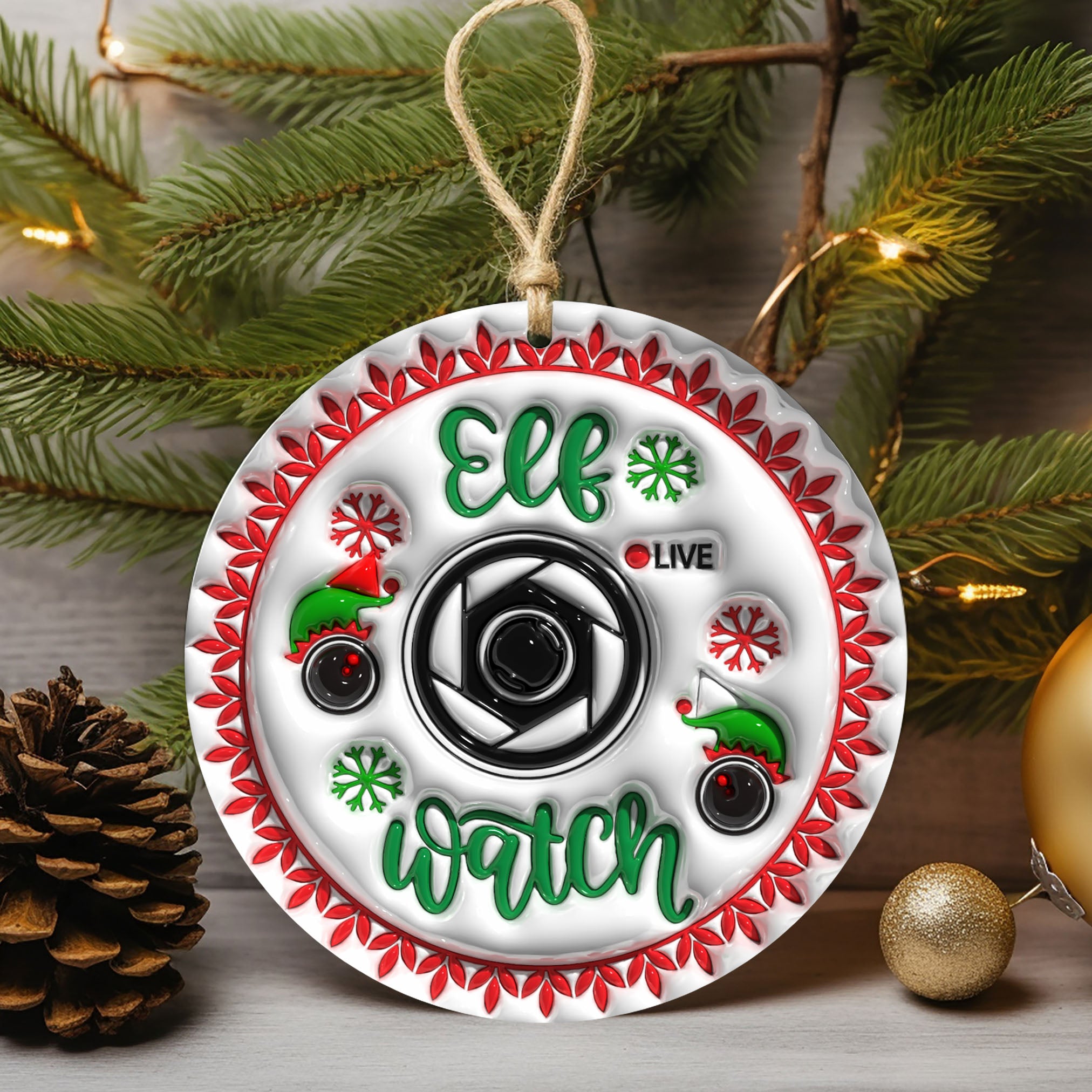 Elf Camera Watch Ceramic Christmas Ornament