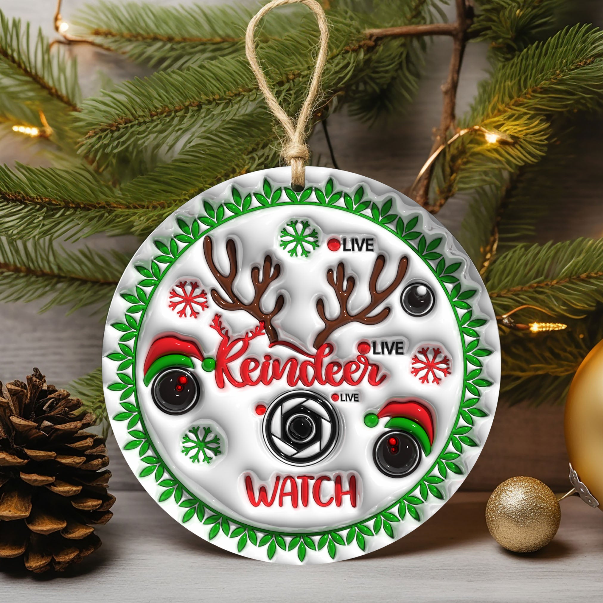 Reindeer Camera Watch Ceramic Christmas Ornament