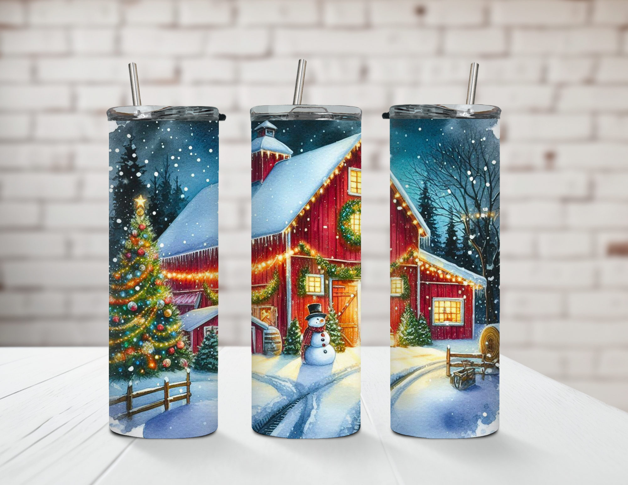 Christmas Barn Scene 20oz Stainless Steel Tumbler