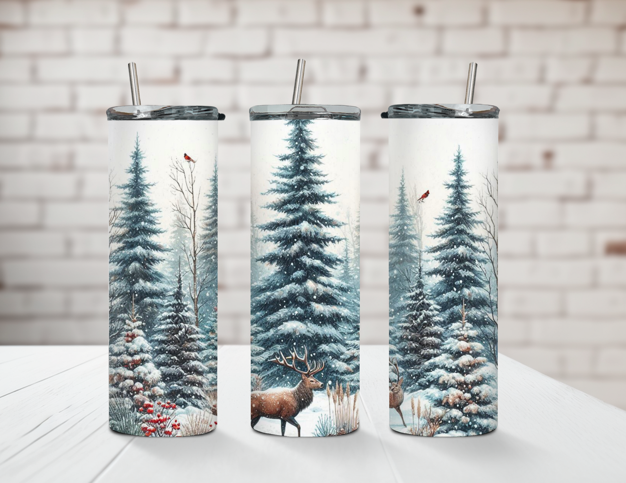 Forest Snow Scene 20oz Stainless Steel Tumbler