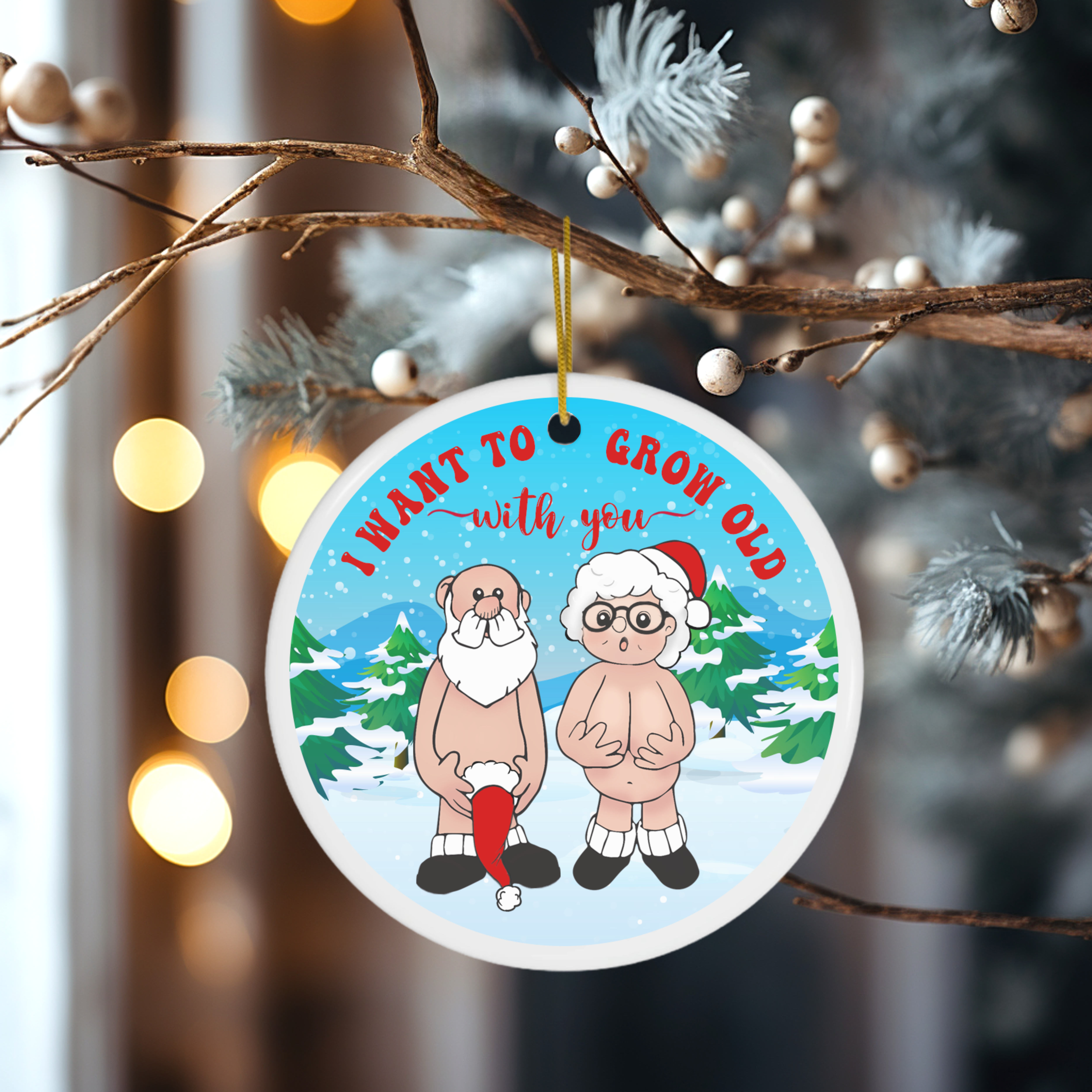 Naughty Growing Old With You Ceramic Christmas Ornament