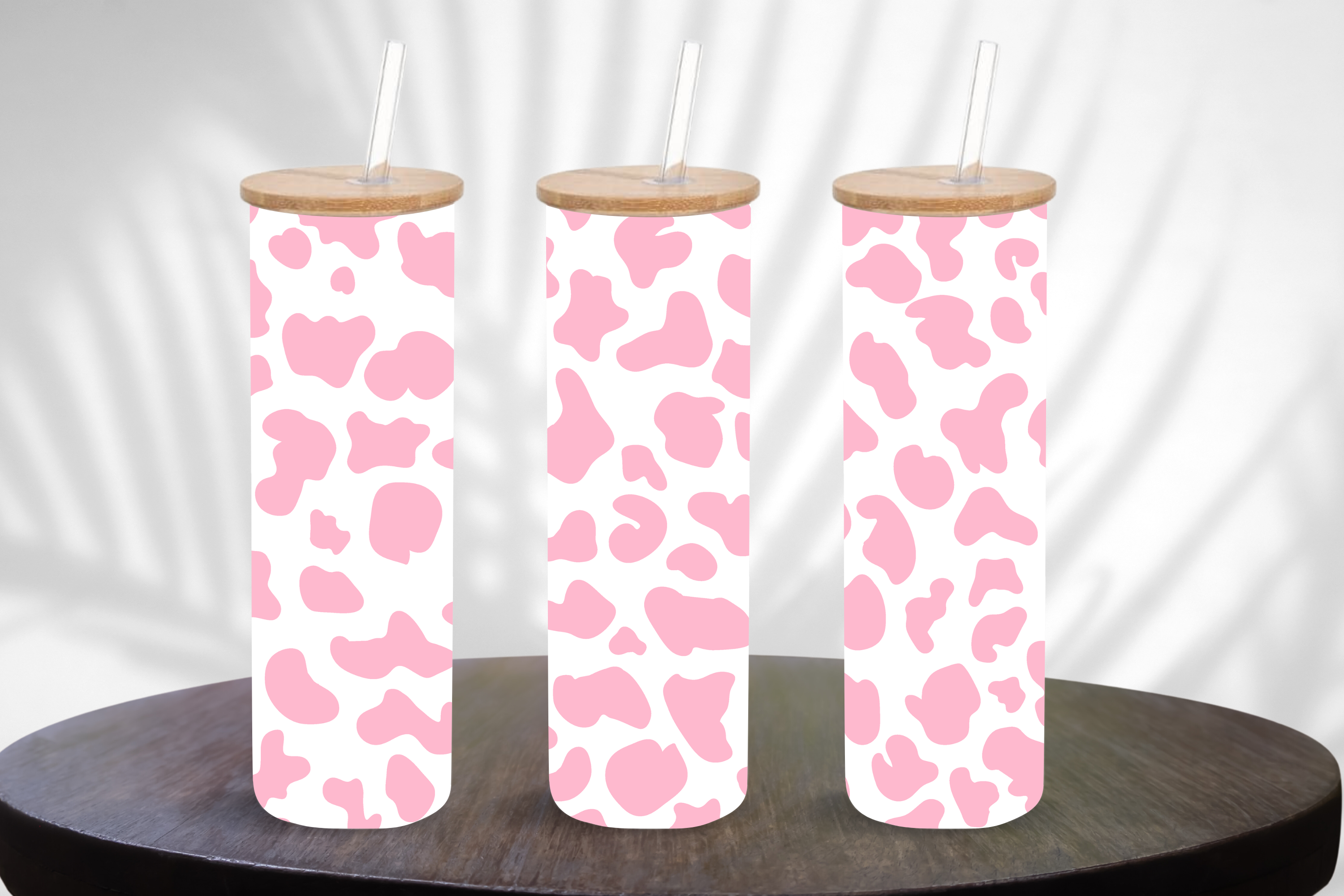 Pink Cow Print 20oz Frosted Glass Tumbler