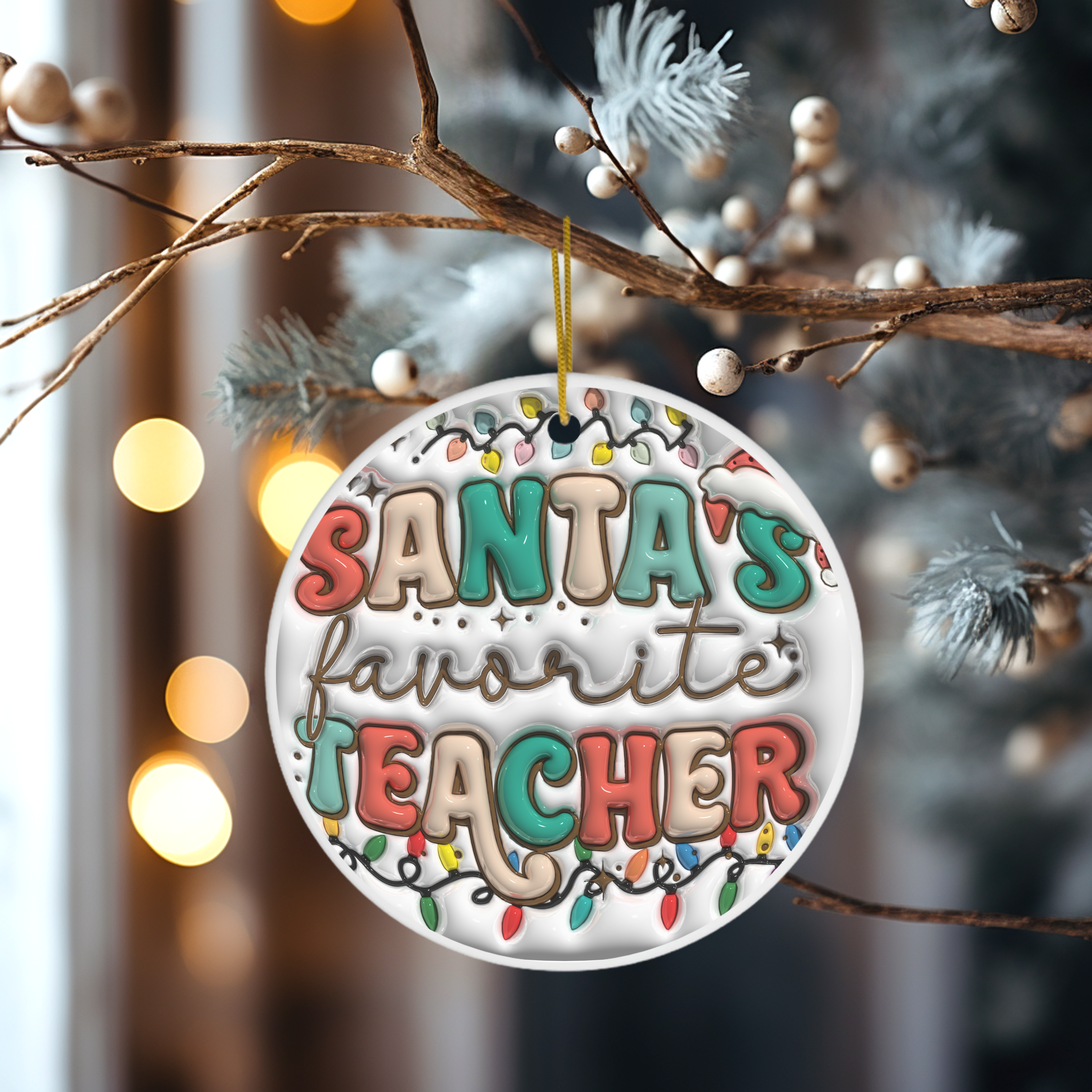 Santas Favorite Teacher Ceramic Christmas Ornament