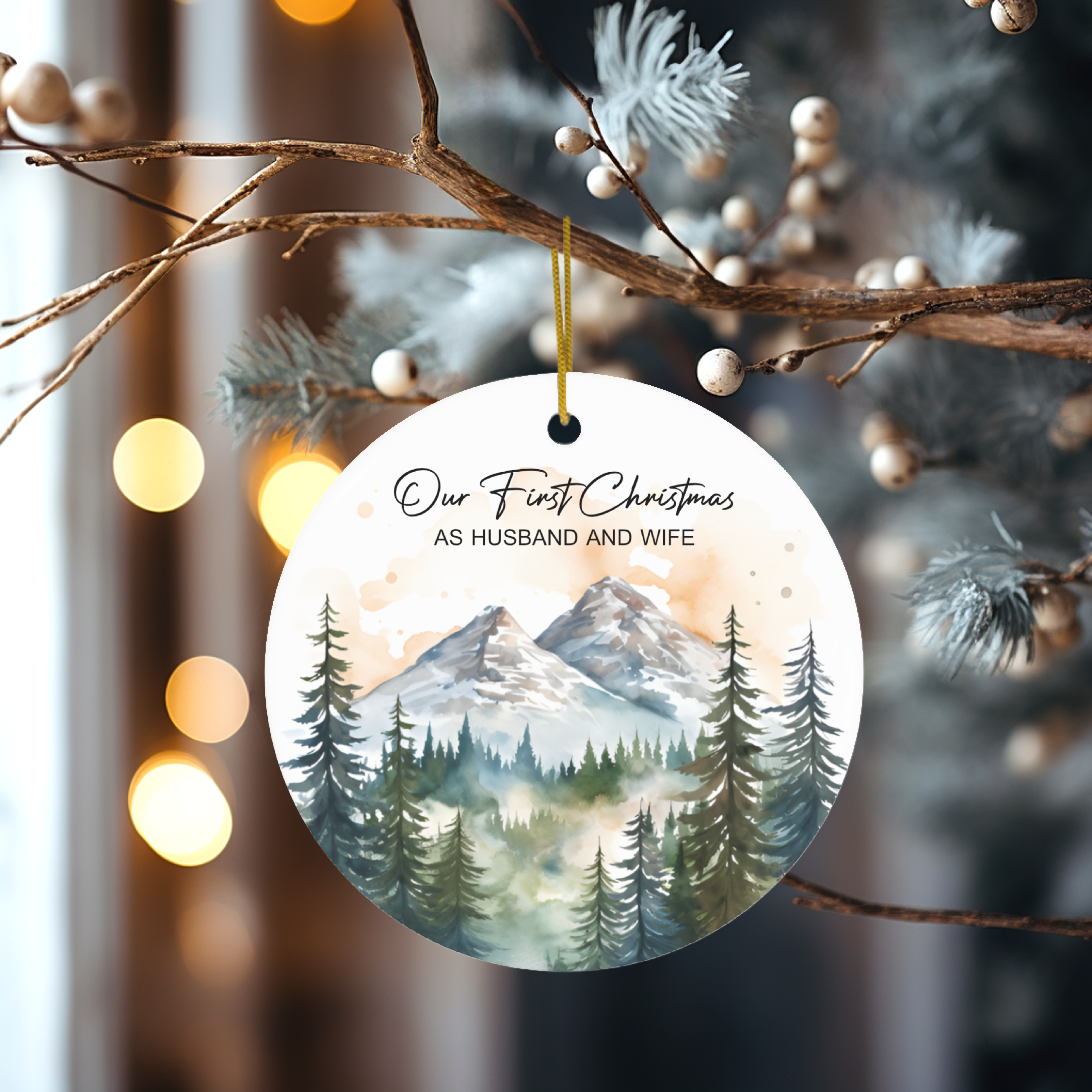 Our First Christmas Mountain Scene Ceramic Christmas Ornament