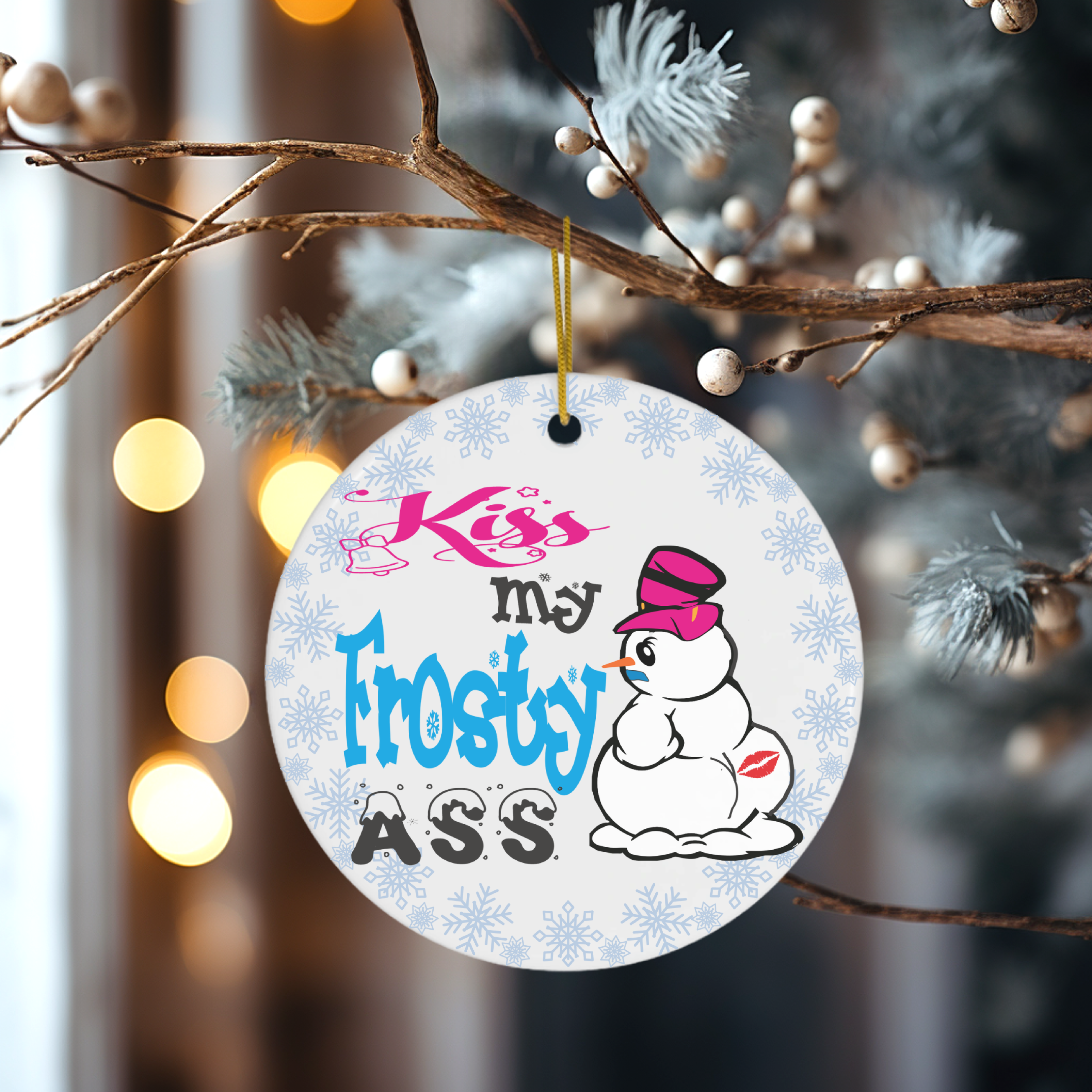 Kiss My Frosty Ass Ceramic Christmas Ornament