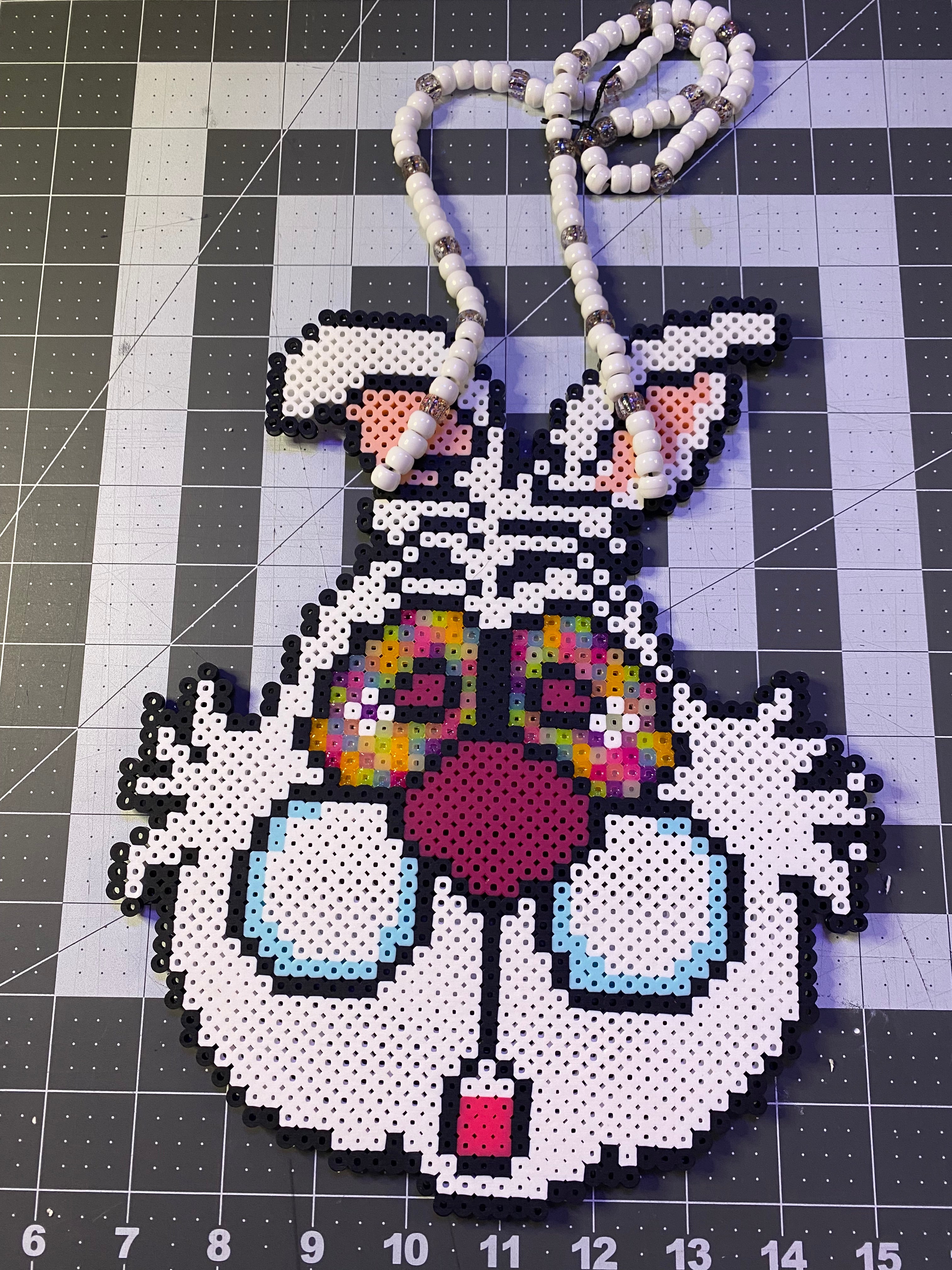 Trippy White Rabbit Perler Necklace