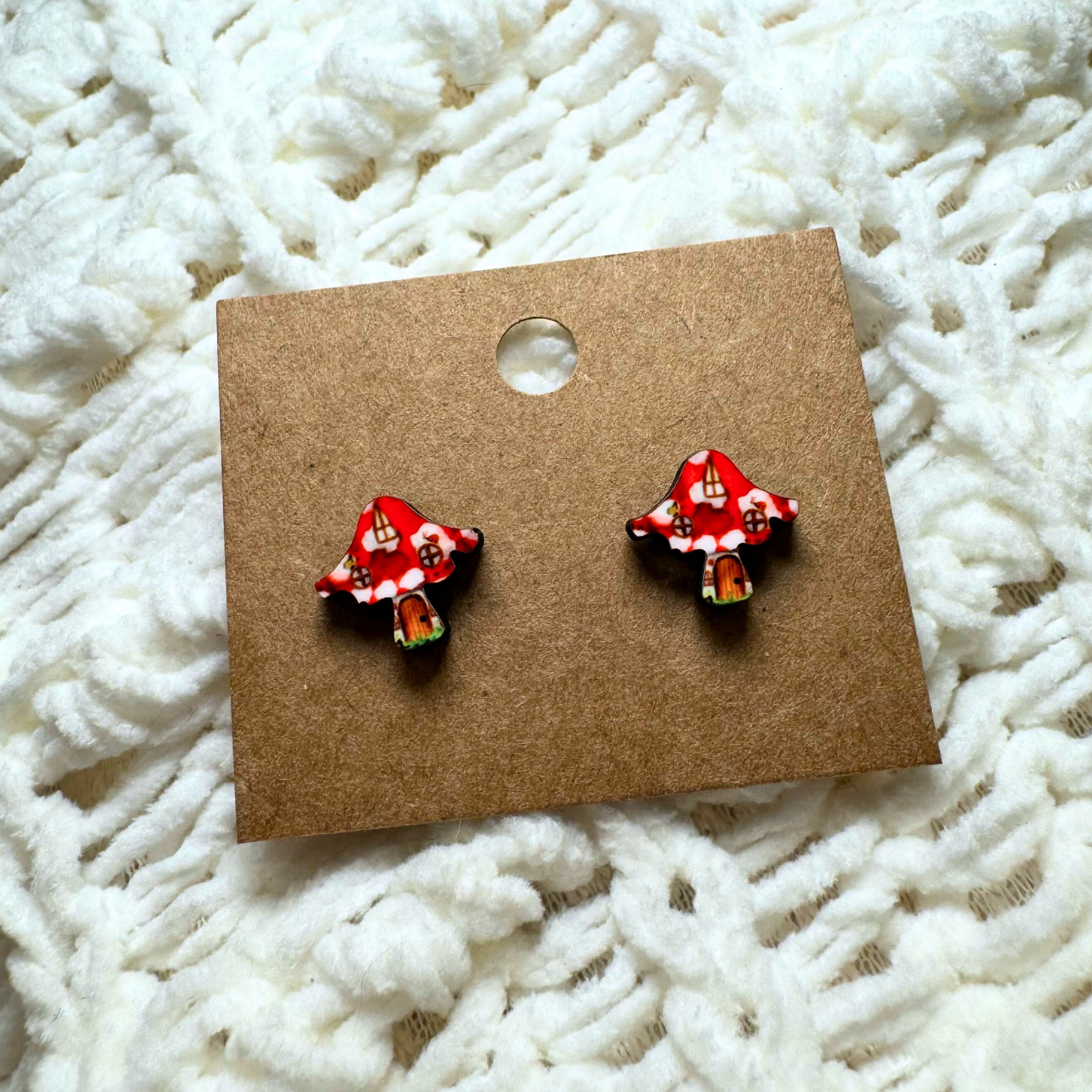 Mushroom Cottage House Stud Earrings