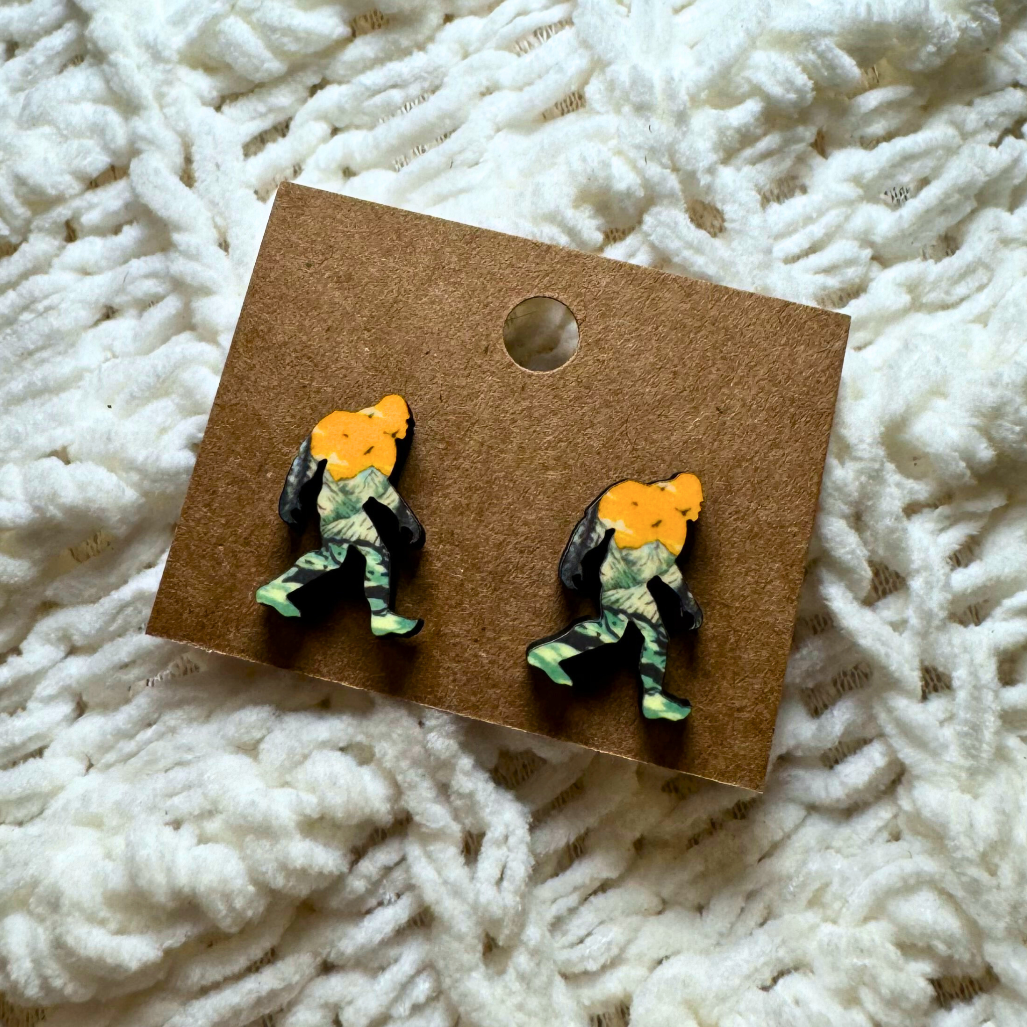 Rustic Woodsy Sasquatch Stud Earrings