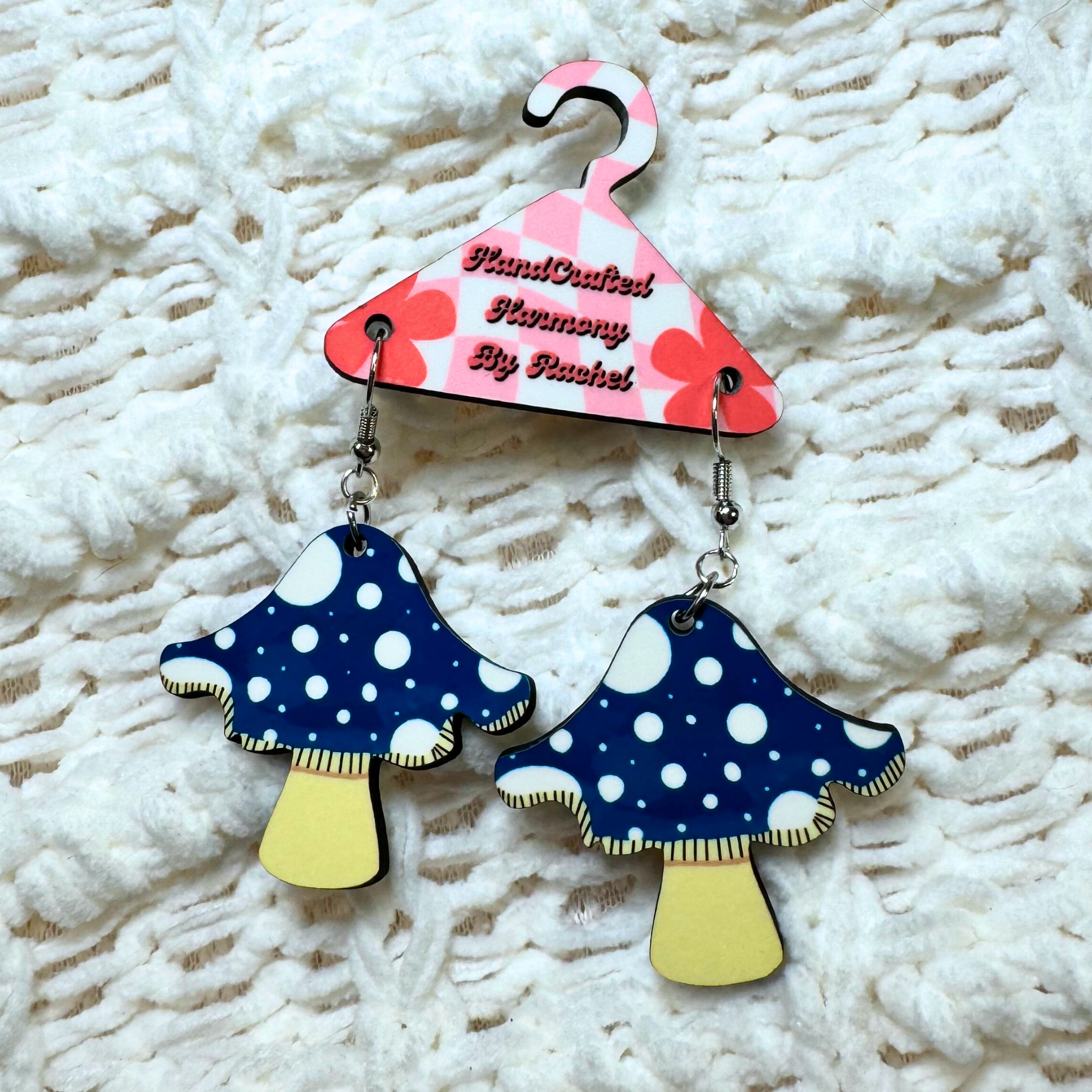 Blue Mushroom Dangle Earrings