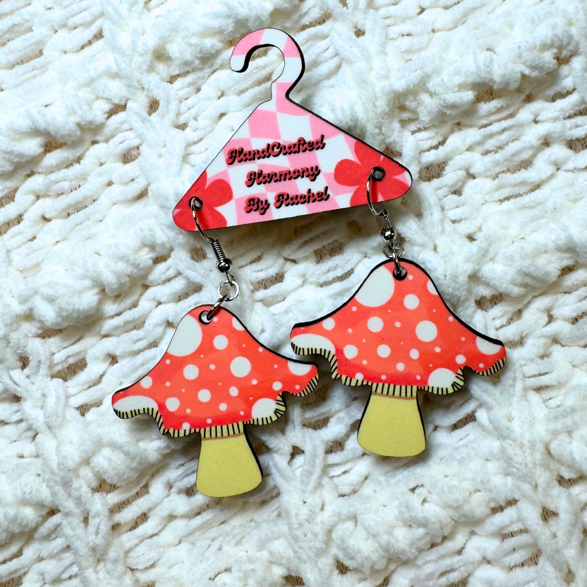 Pink Mushroom Dangle Earrings