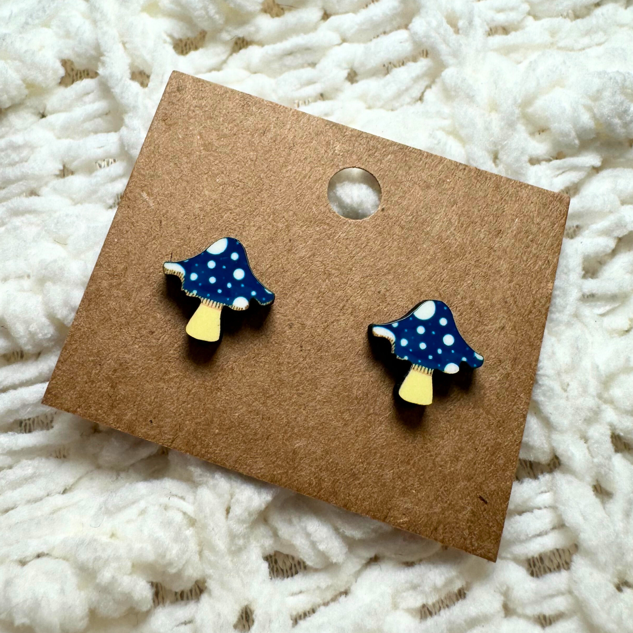 Blue Mushroom Stud Earrings