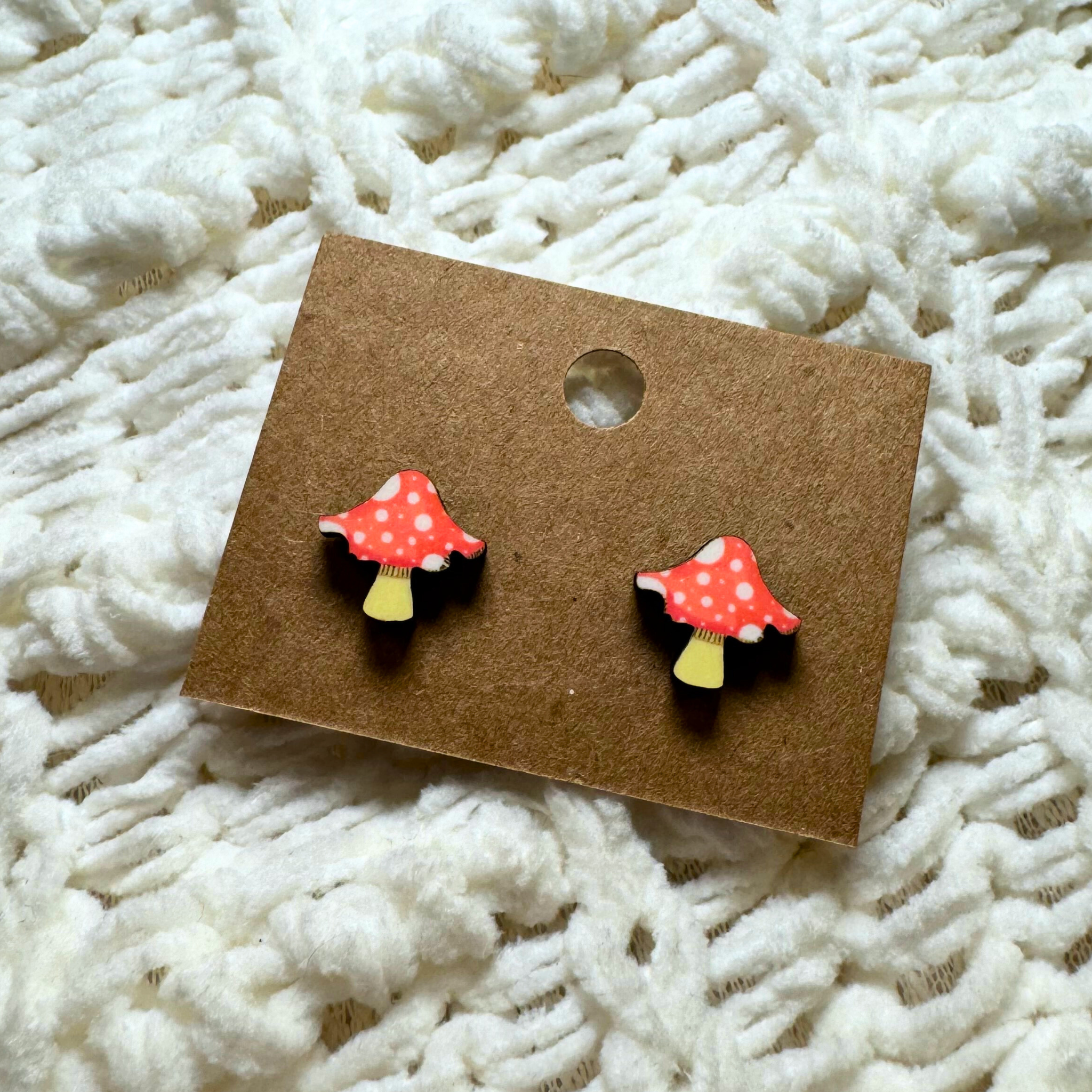 Pink Mushroom Stud Earrings