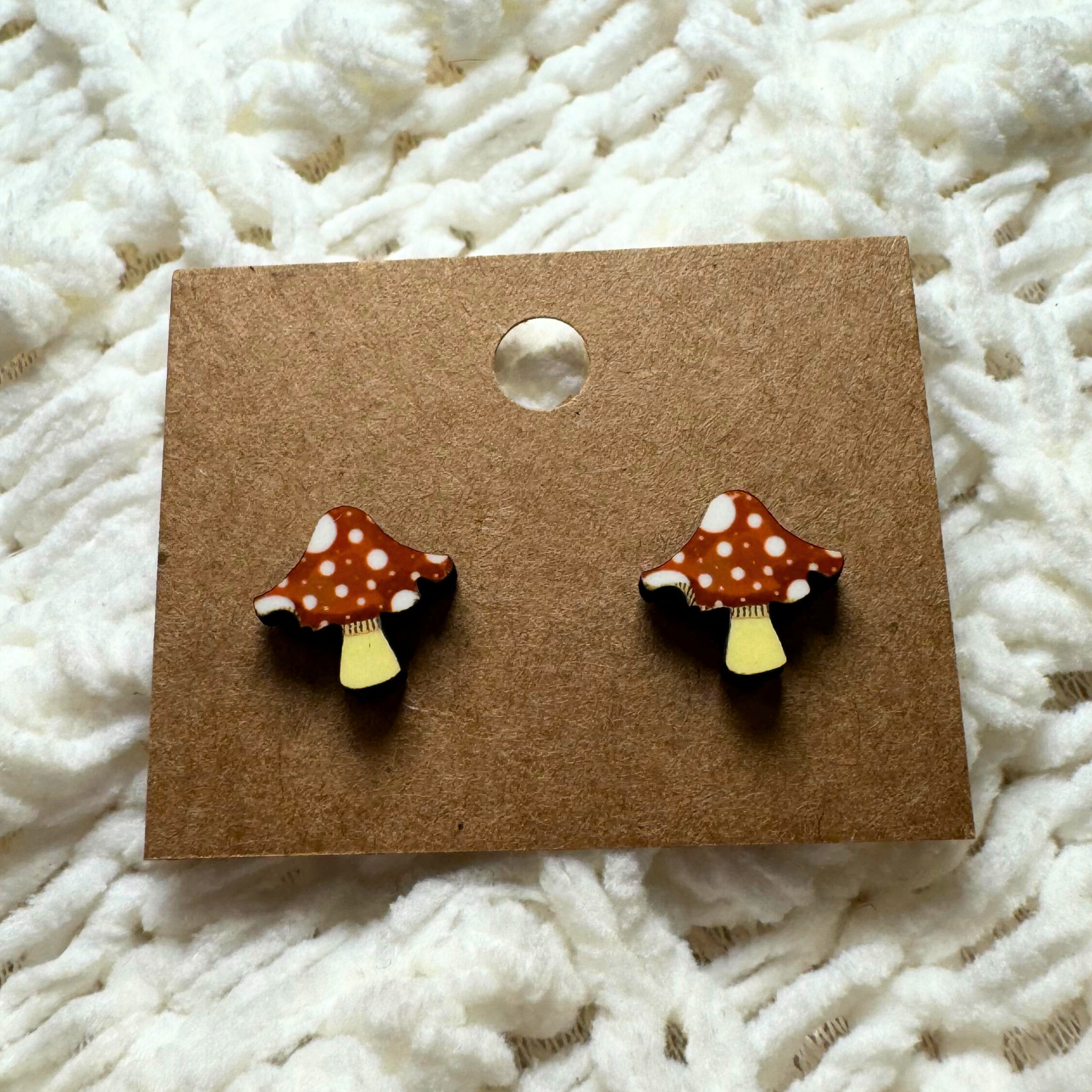 Brown Mushroom Stud Earrings