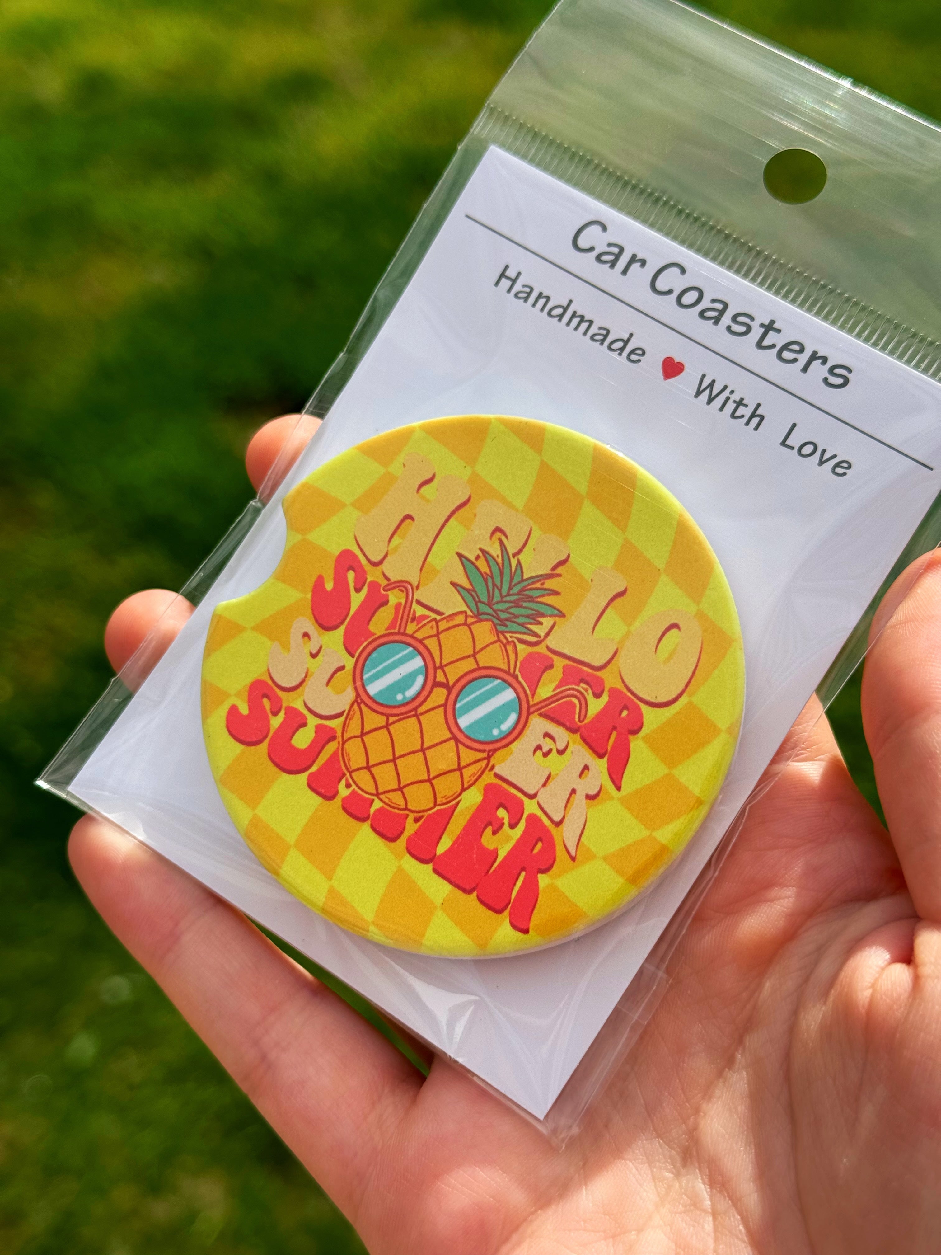 Hello Summer Pineapple Car Coasters (SINGLE CAR COASTER)