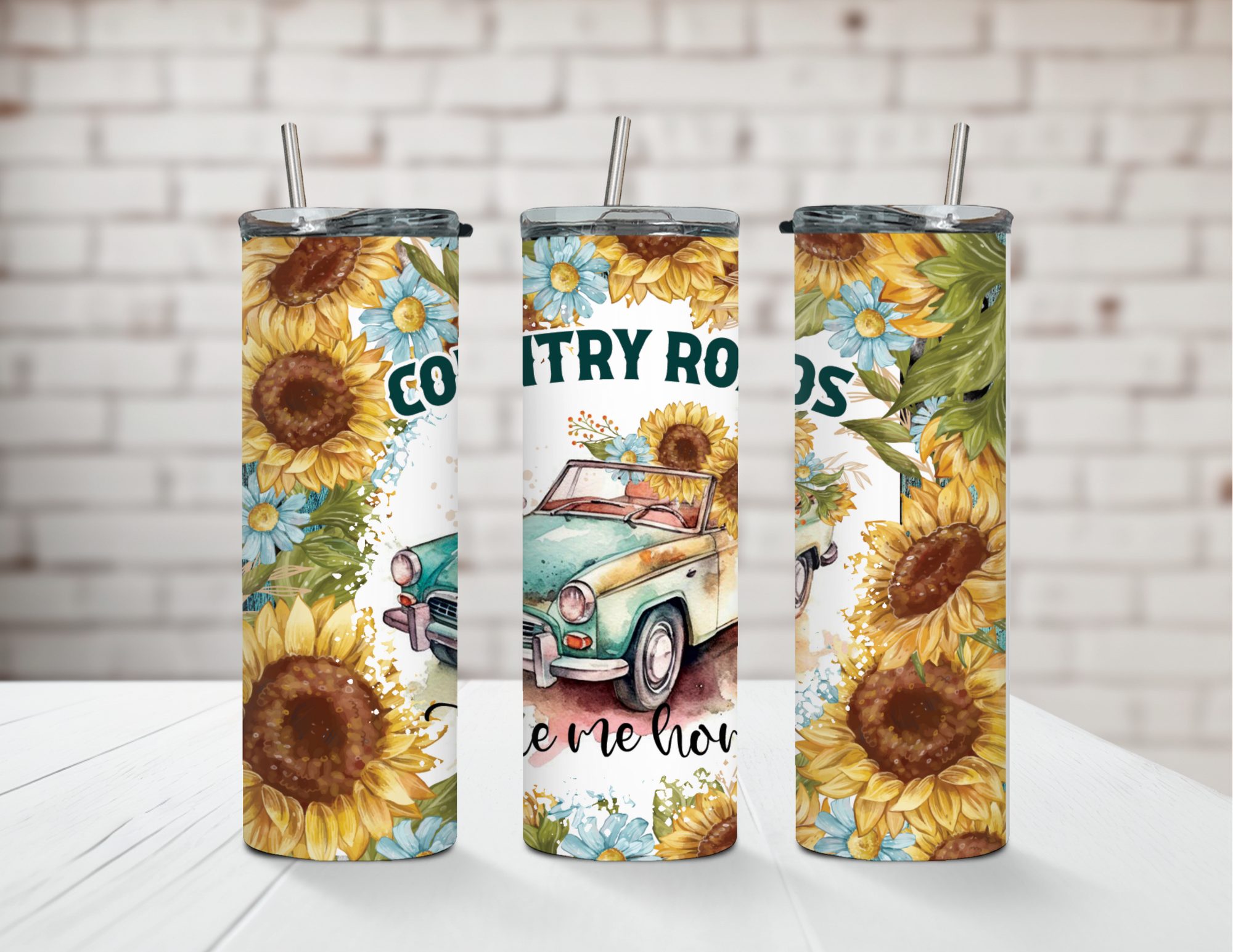 Country Roads Take Me Home Sunflower 20oz Stainless Steel Tumbler