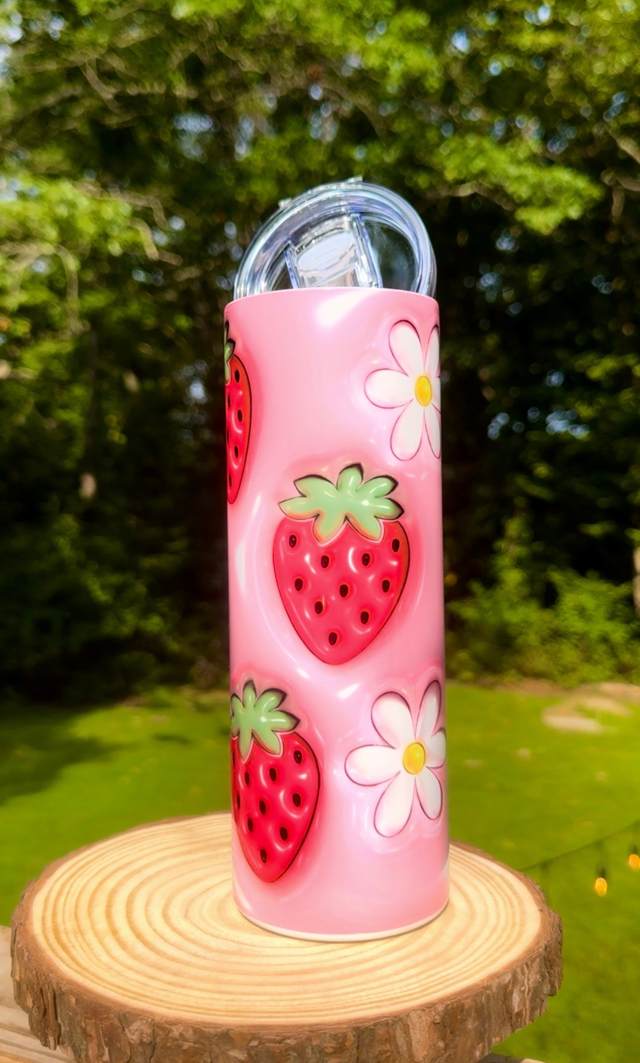 3D Strawberry Daisies 20oz Steel Tumbler