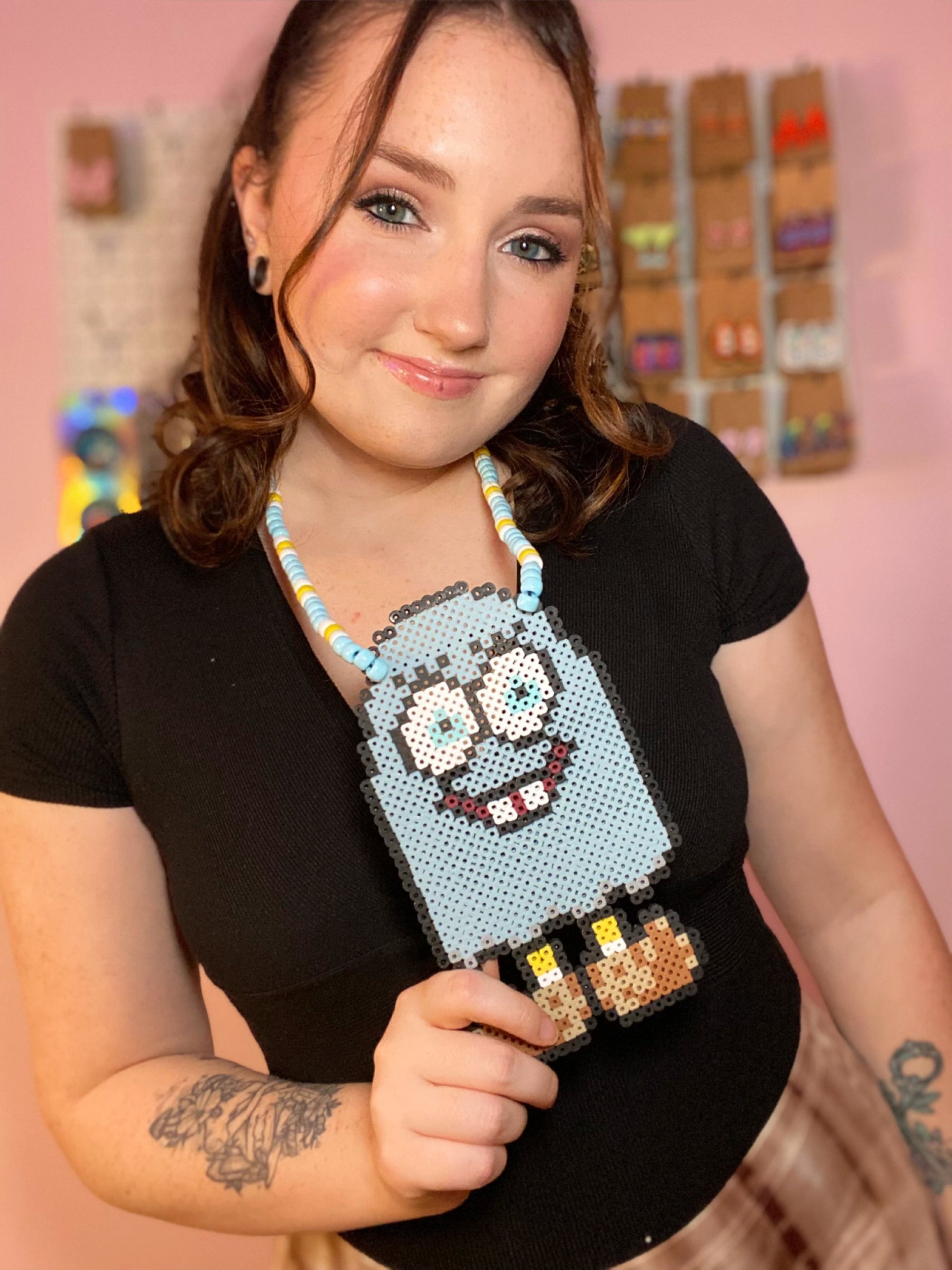 Ghost SpongeBob Perler Neckace