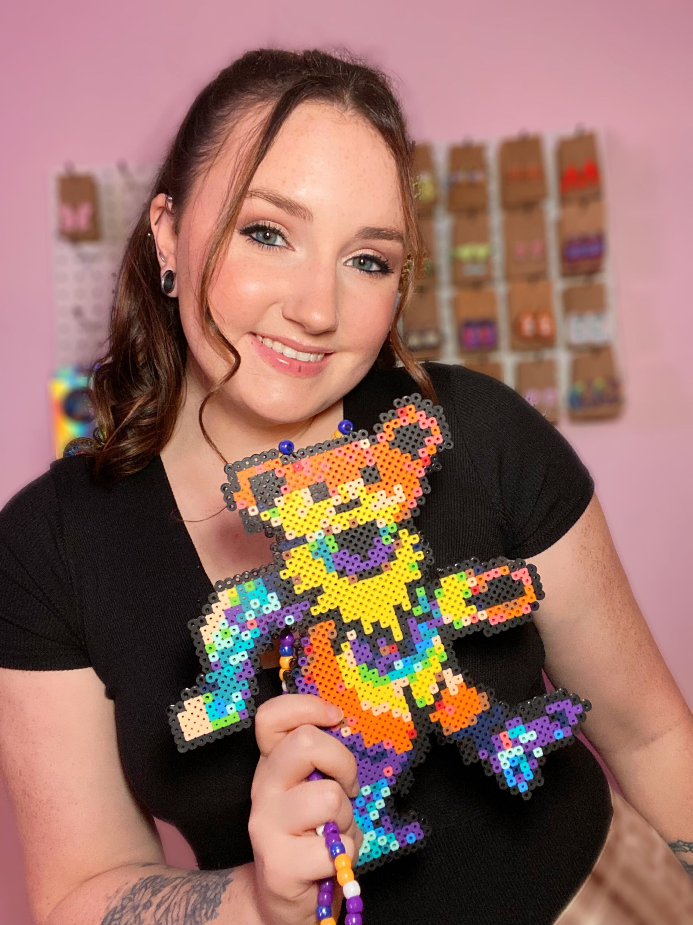 Tie-Dye Walking Bear Perler Necklace