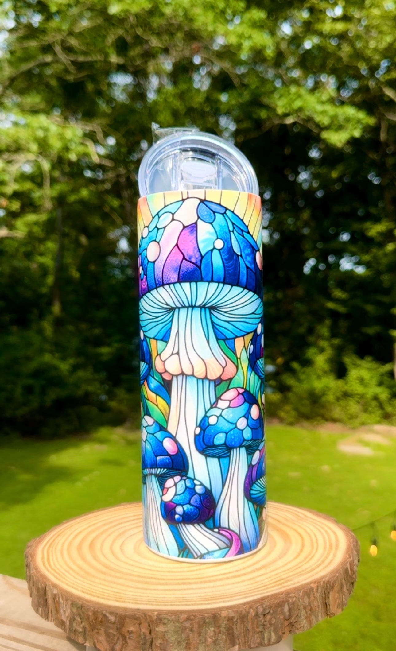 Blue stained glass mushroom 20oz Steel Tumbler