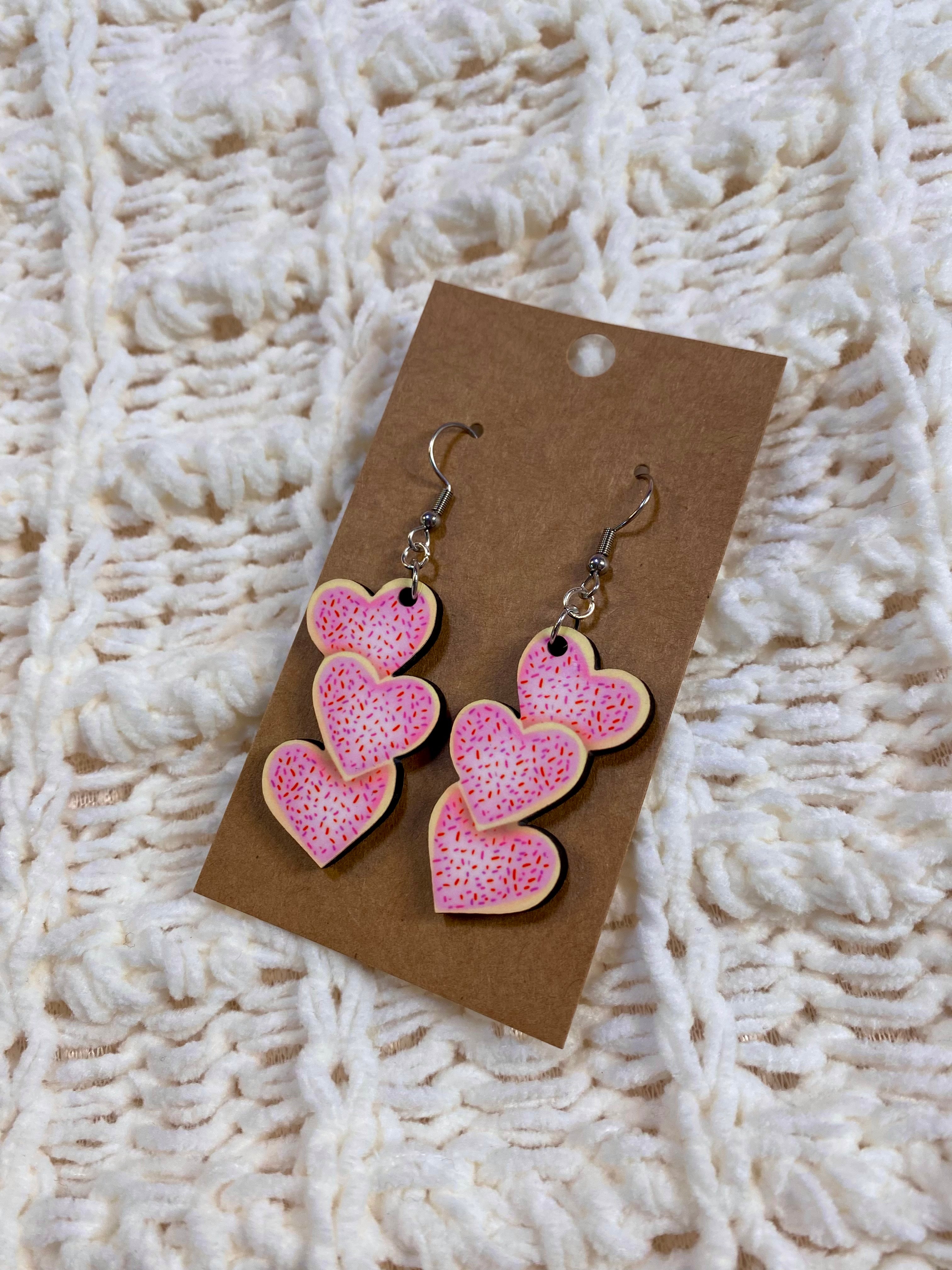 Heart Sugar Cookie Dangle Earrings