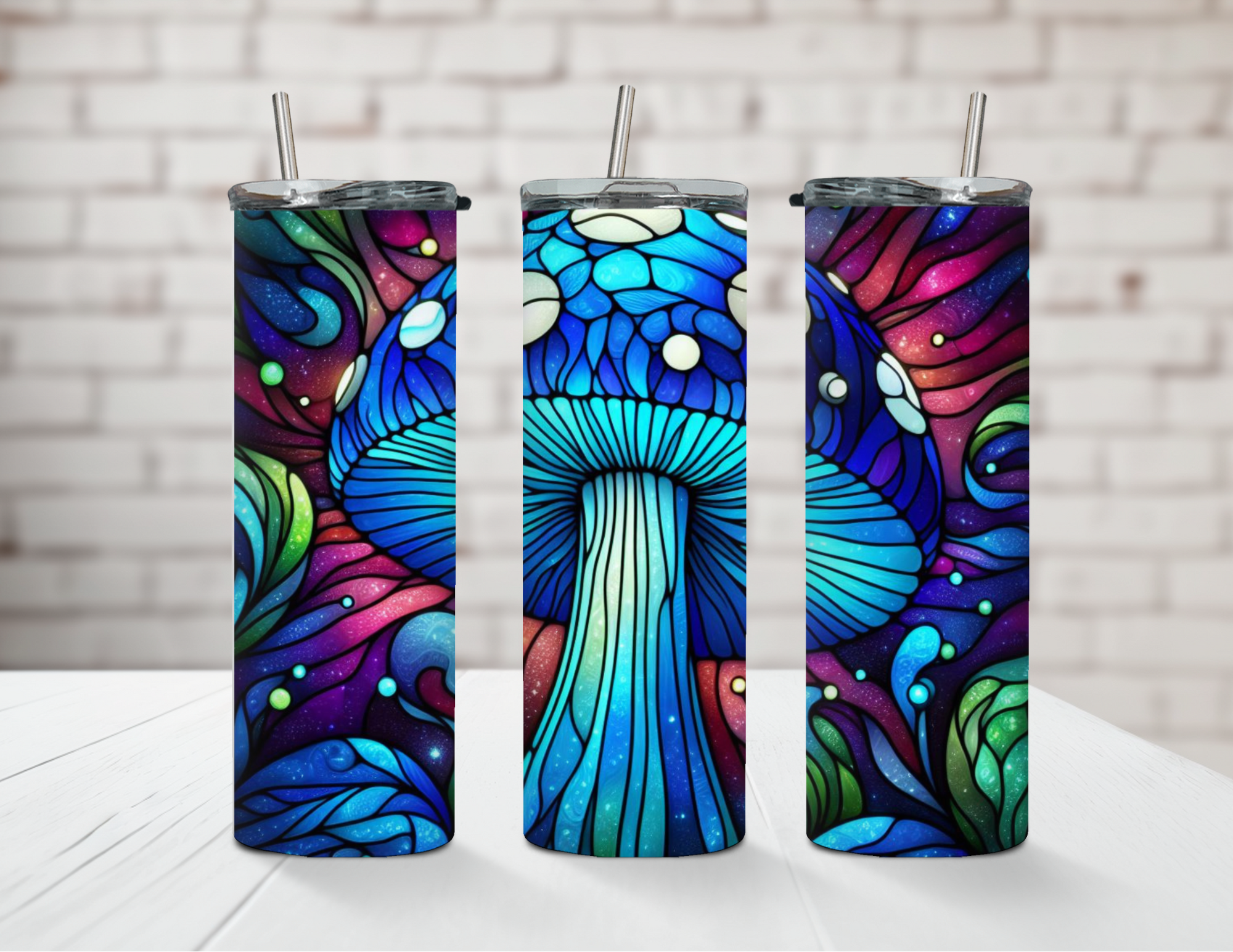 Dark Blue Mushroom Stained Glass 20oz Stainless Steel Tumbler