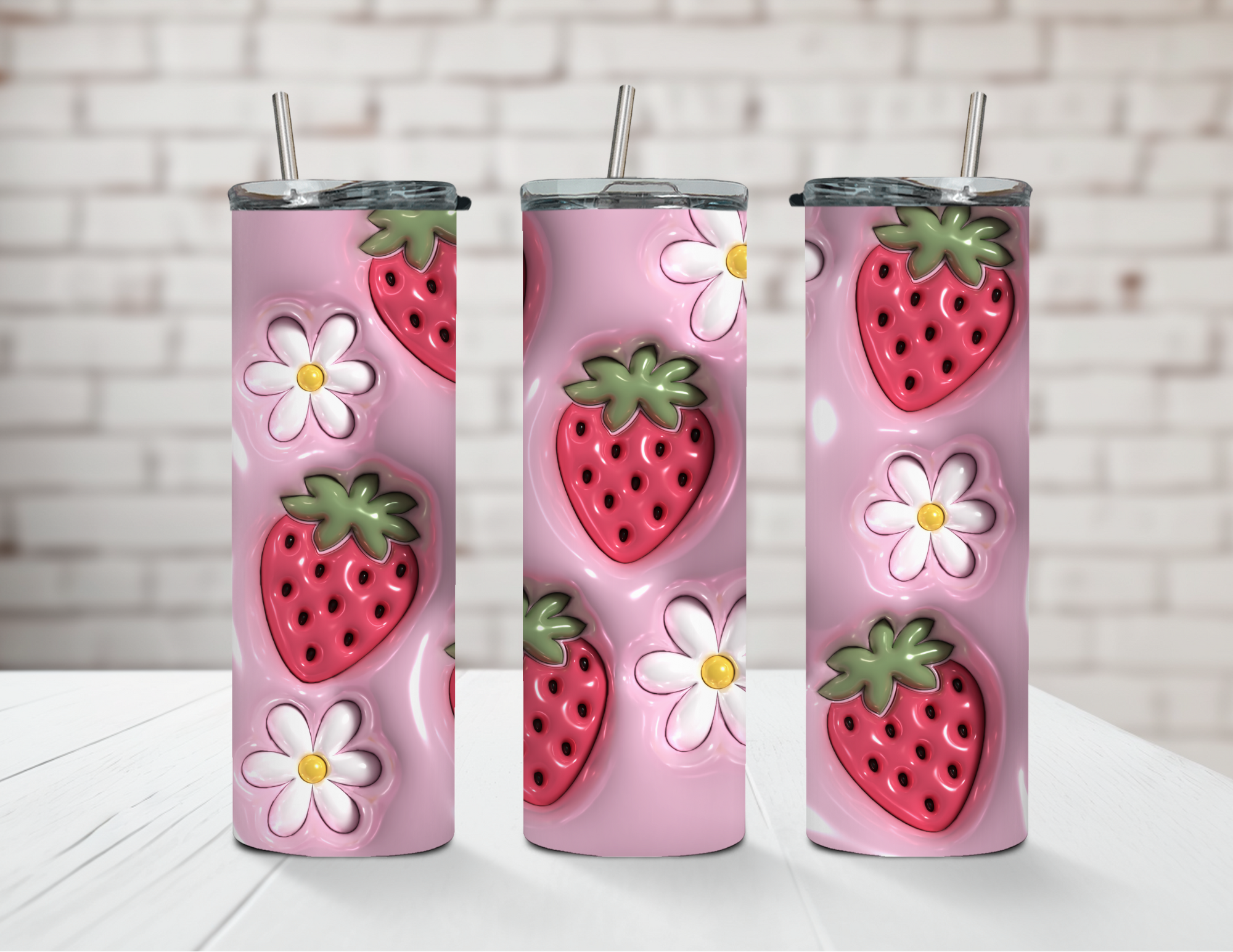 Strawberry Daisies 20oz Steel Tumbler