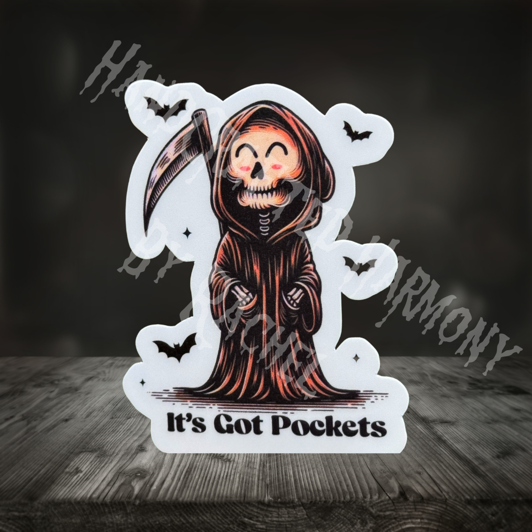 Halloween Grim Reaper It's Got Pocket's Matte 2.5inch Sticker | ADD ON ITEM ONLY |