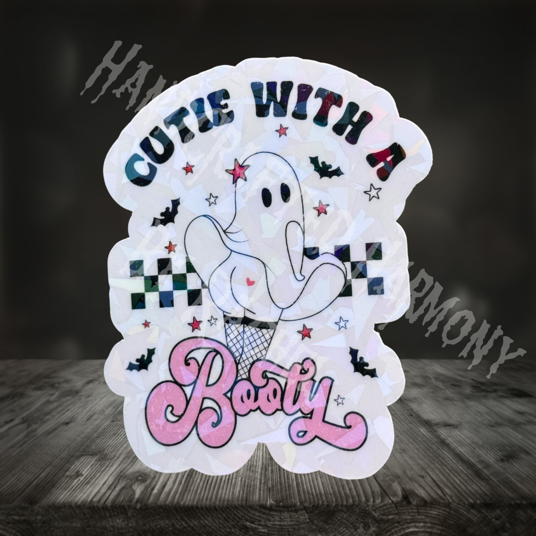 Halloween Ghost Cutie With A Booty 3inch Holographic Sticker | ADD ON ITEM ONLY |