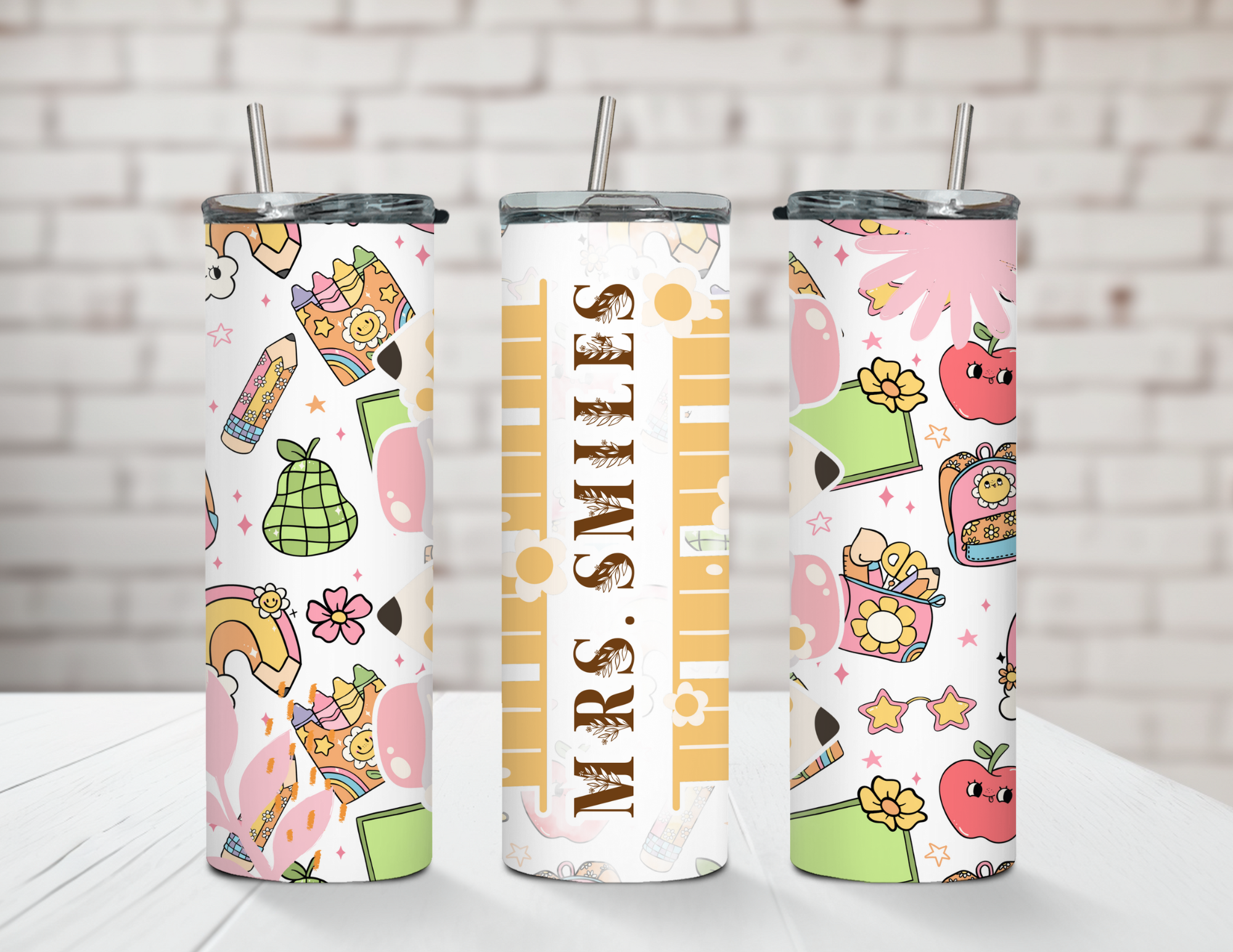 Custom Retro Vibes Teacher 20oz Stainless Steel Tumbler