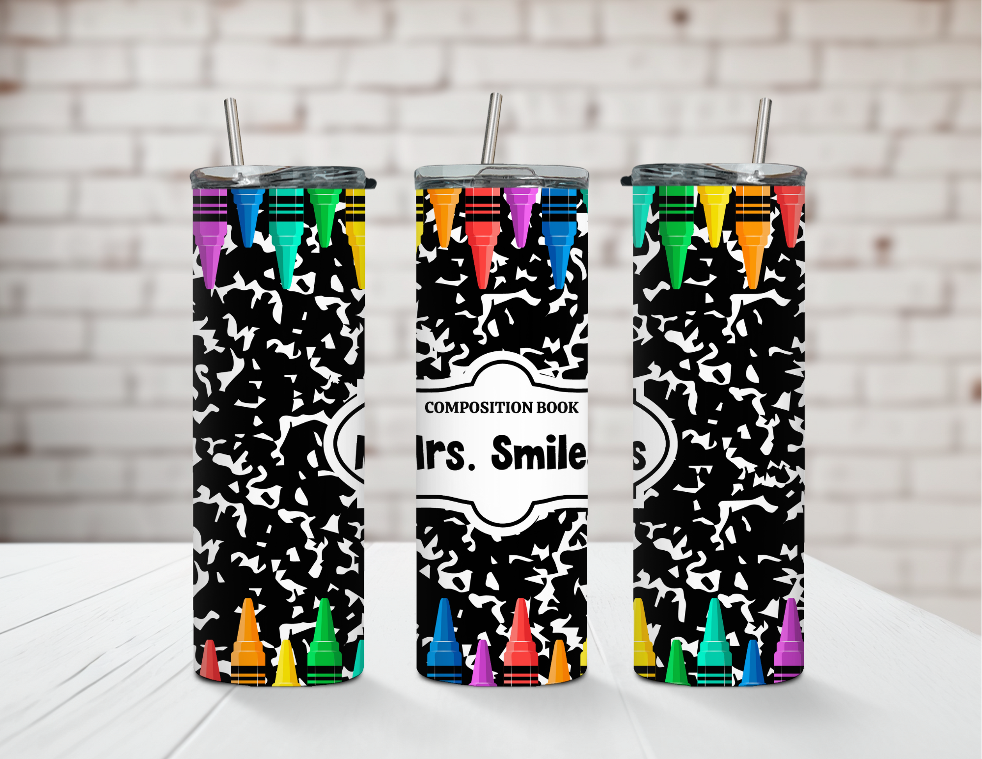 Customizable Composition Notebook Teacher Crayon 20oz Stainless Steel Tumbler