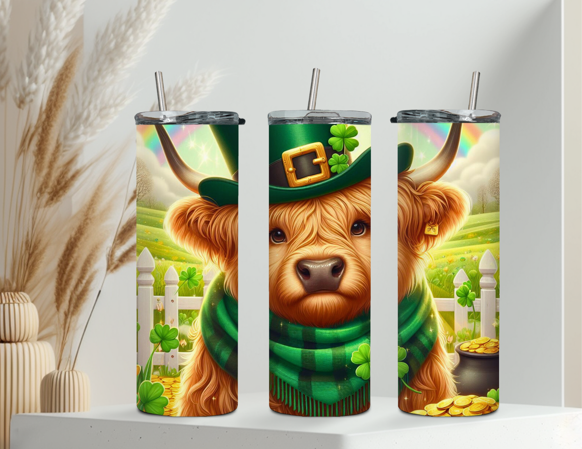 Highland Cow Saint Patrick's Day 20oz Stainless Steel Tumbler