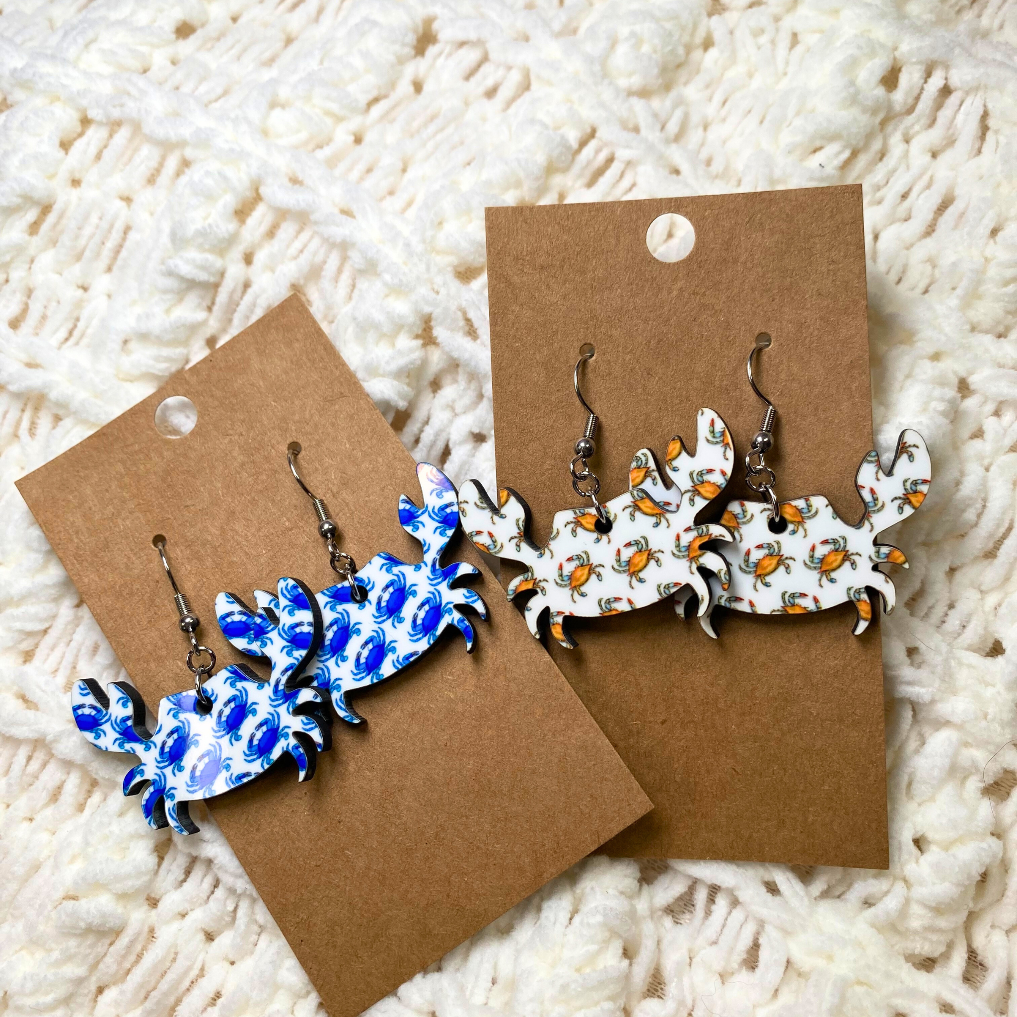 Blue Crab Dangle Earrings