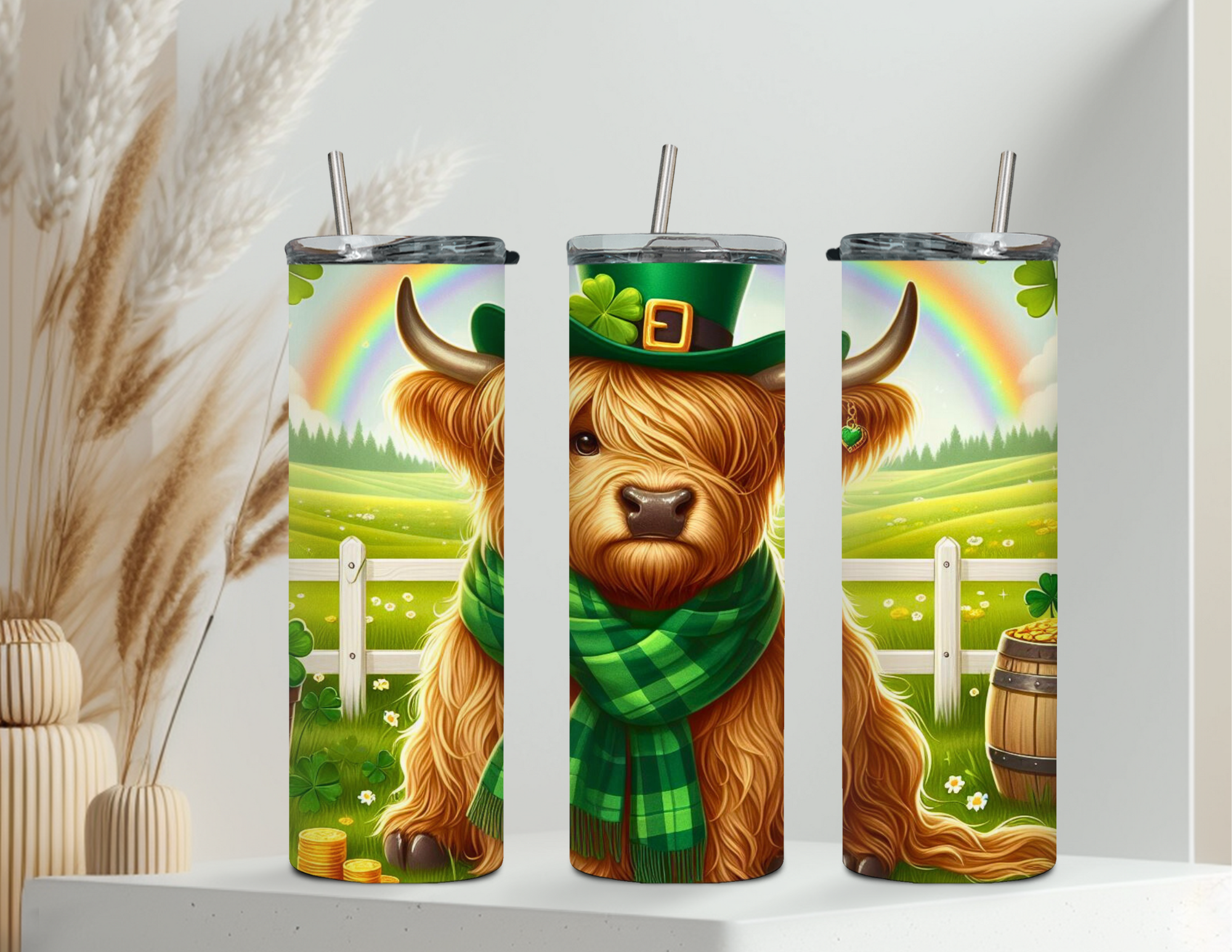 Bang Swoop Highland Cow Saint Patrick's Day 20oz Stainless Steel Tumbler