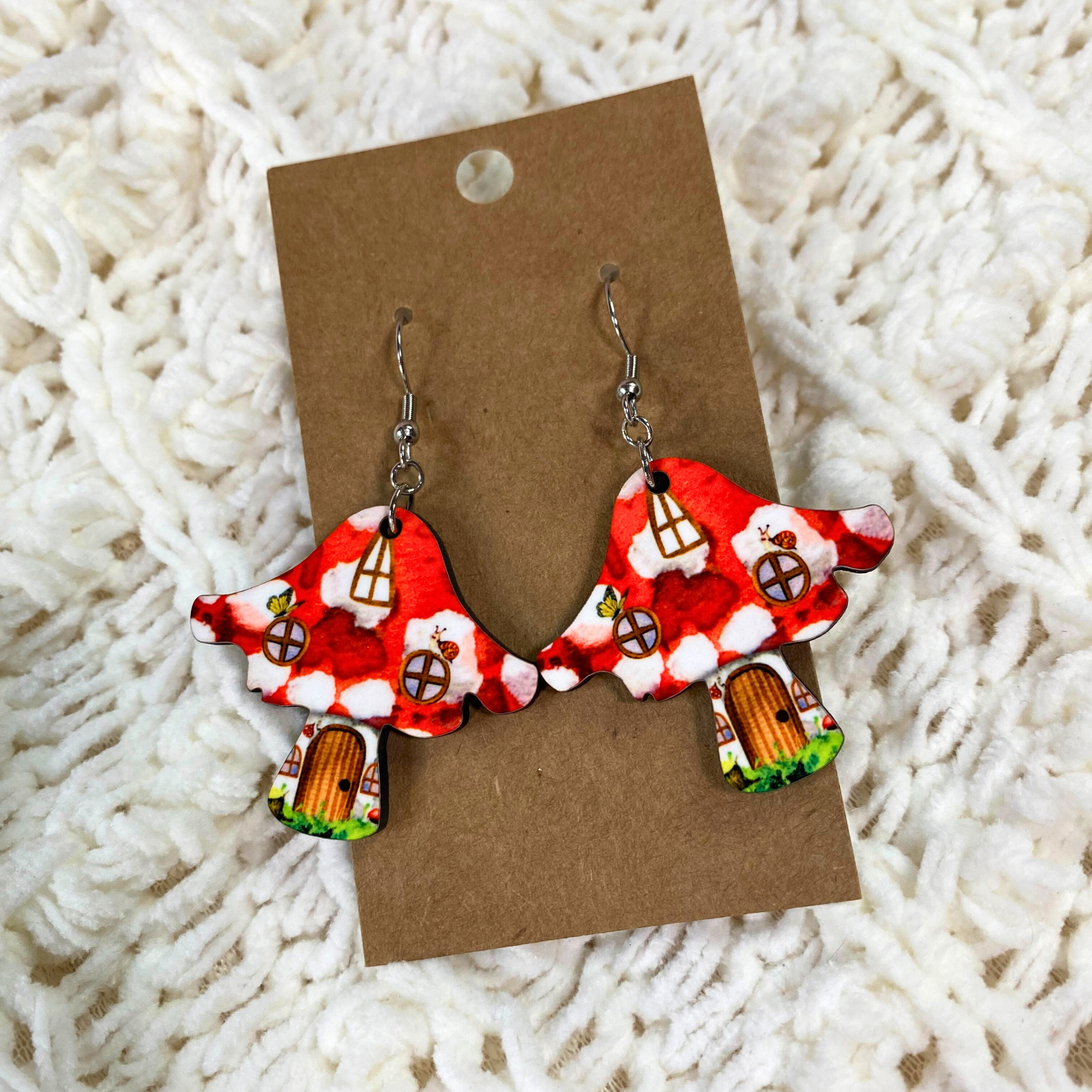 Mushroom House Dangle Earrings