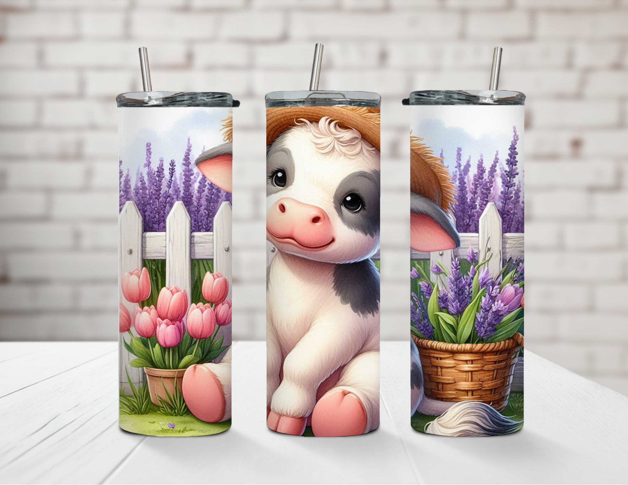 Lavender Field Cow 20oz Steel Tumbler