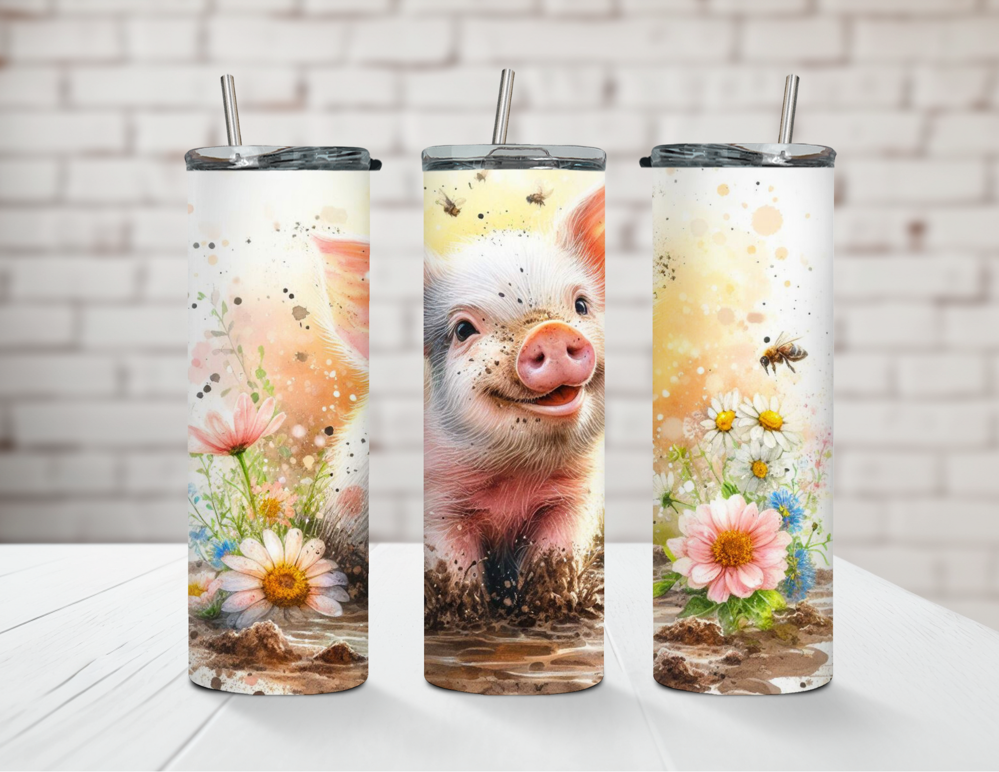 Mud-Splatter Piggy 20oz Stainless Steel Tumbler