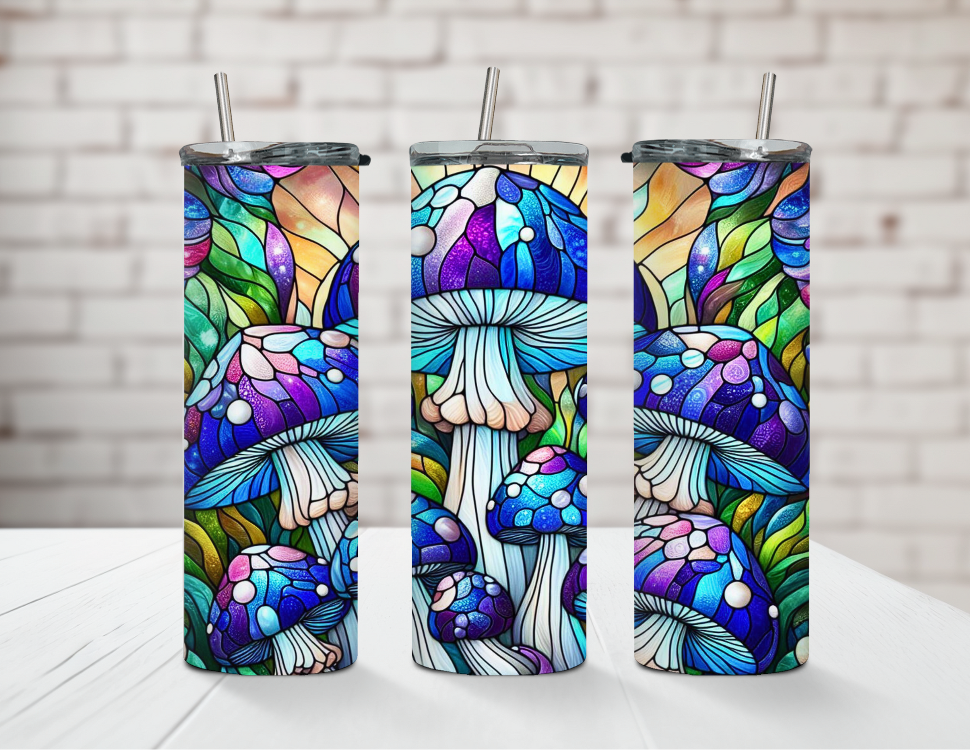 Blue Mushroom Stained Glass 20oz Stainless Steel Tumbler