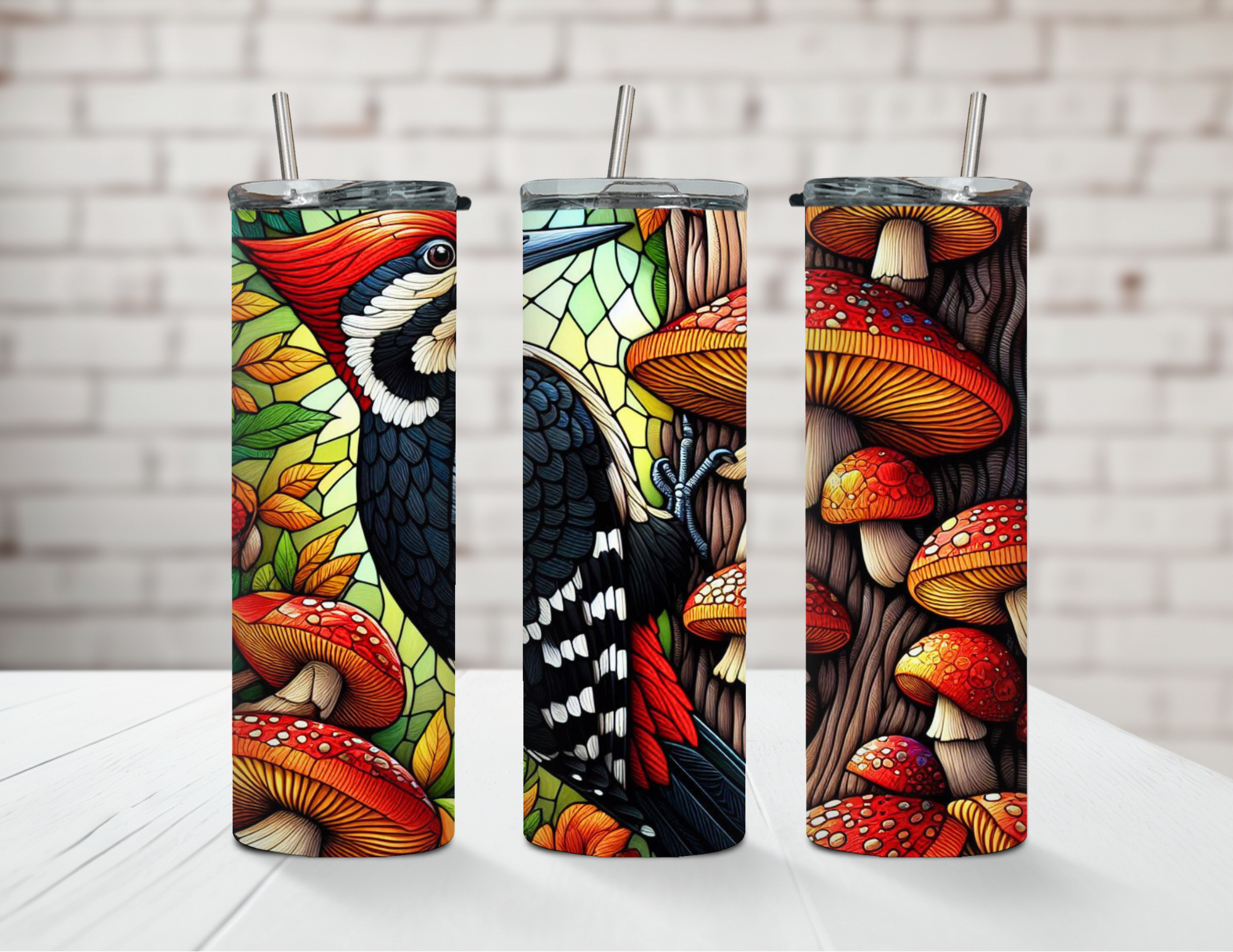 Stain Glass Woodpecker 20oz Steel Tumbler