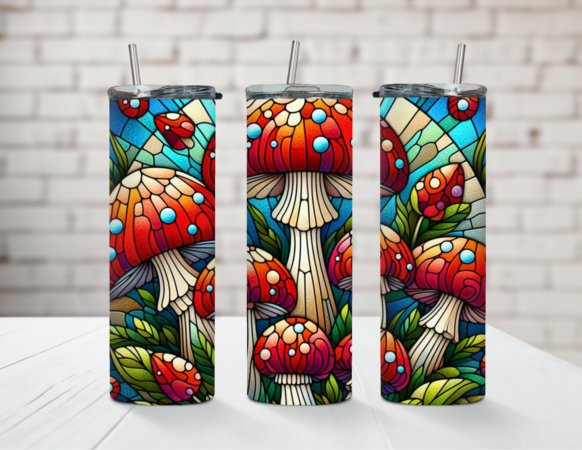 Red Mushroom Stained Glass 20oz Stainless Steel Tumbler