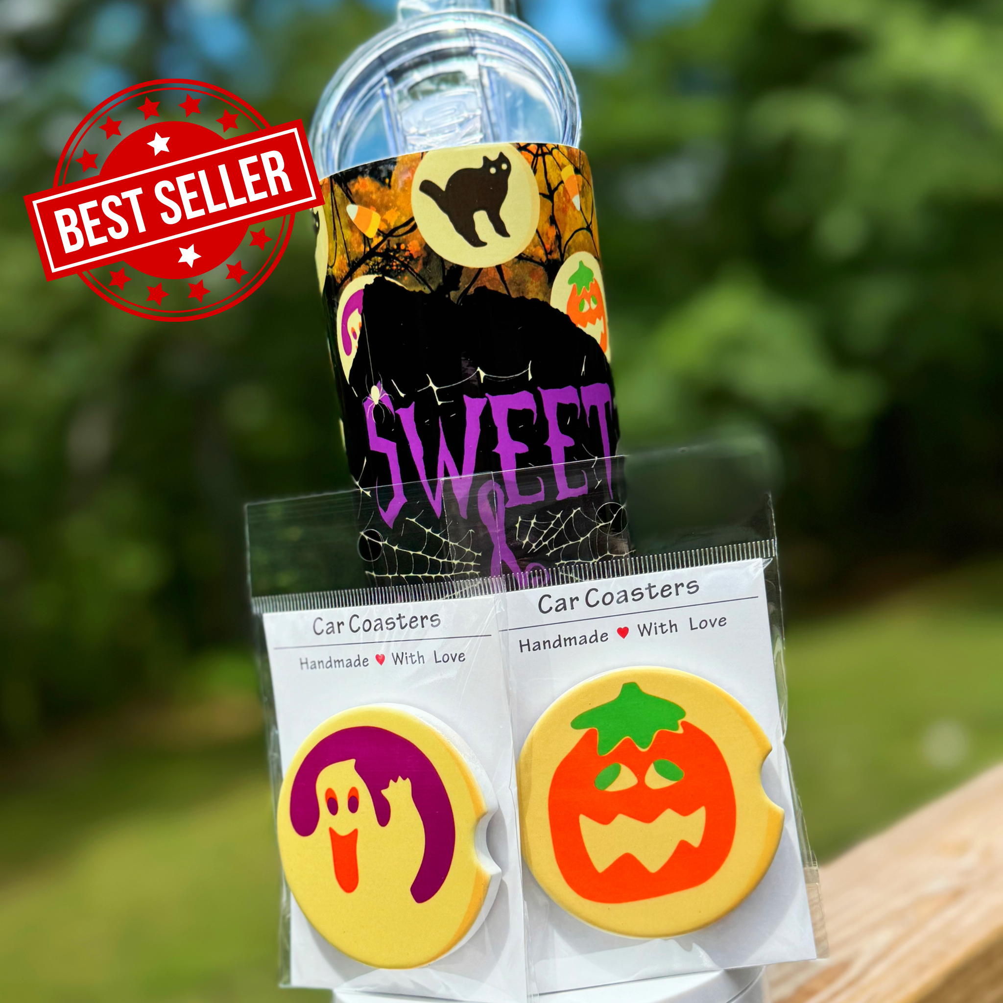 Sweet & Spooky 20oz Steel Tumbler BUNDLE Halloween Sugar Cookie Car Coasters