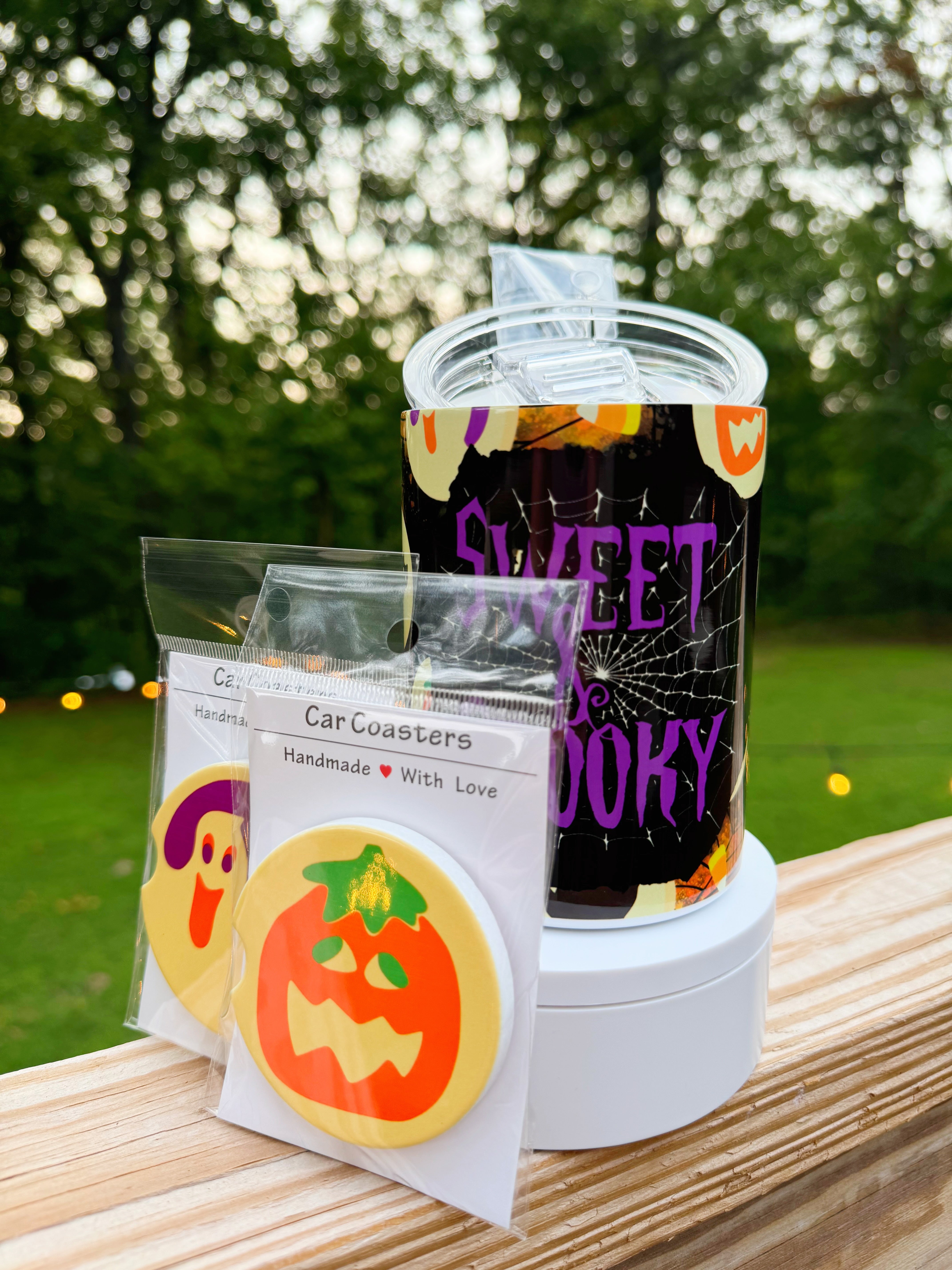 Sweet & Spooky 10oz Steel Tumbler BUNDLE Halloween Sugar Cookie Car Coasters