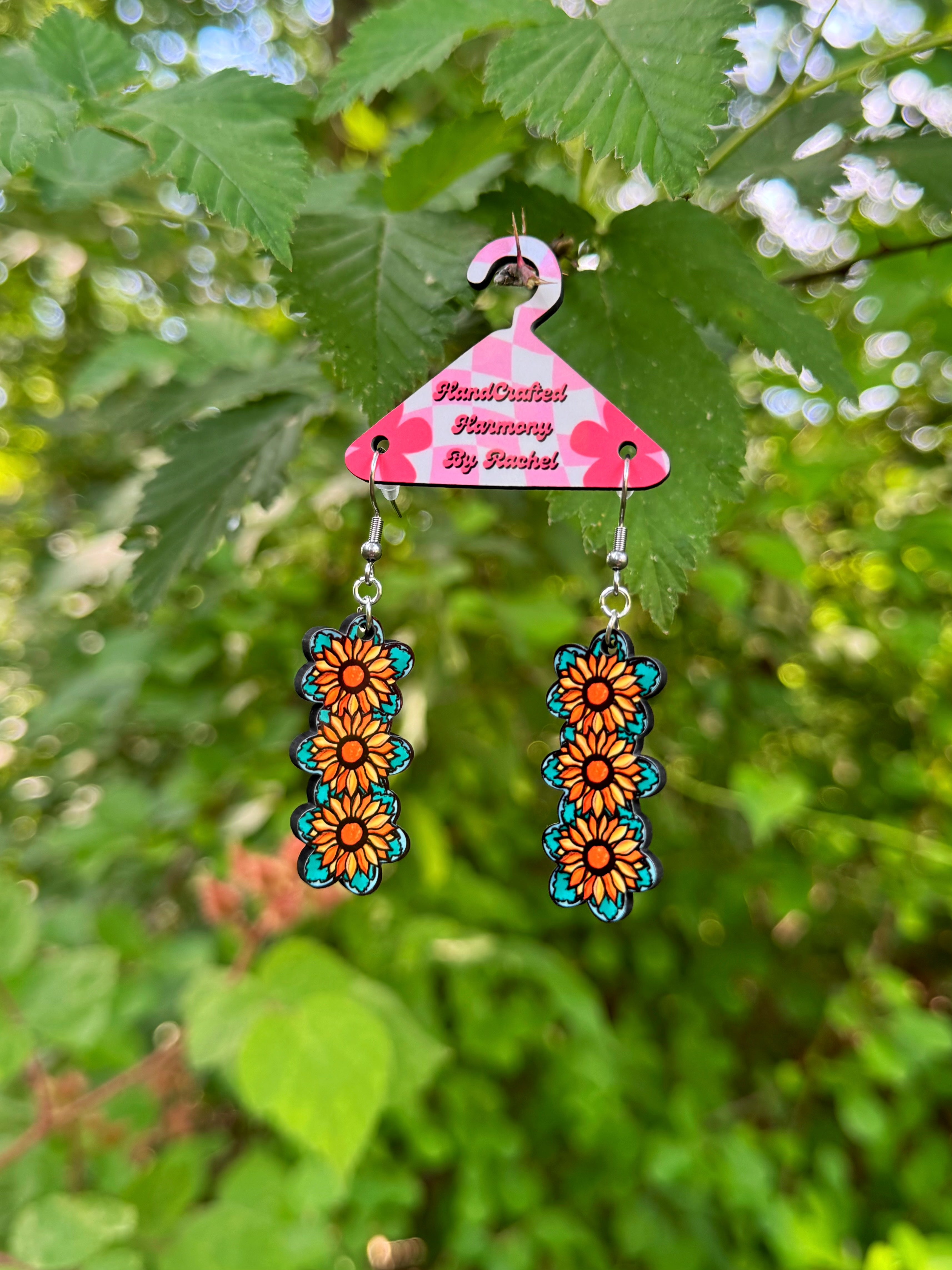 Triple Sunflower Dangle Earrings