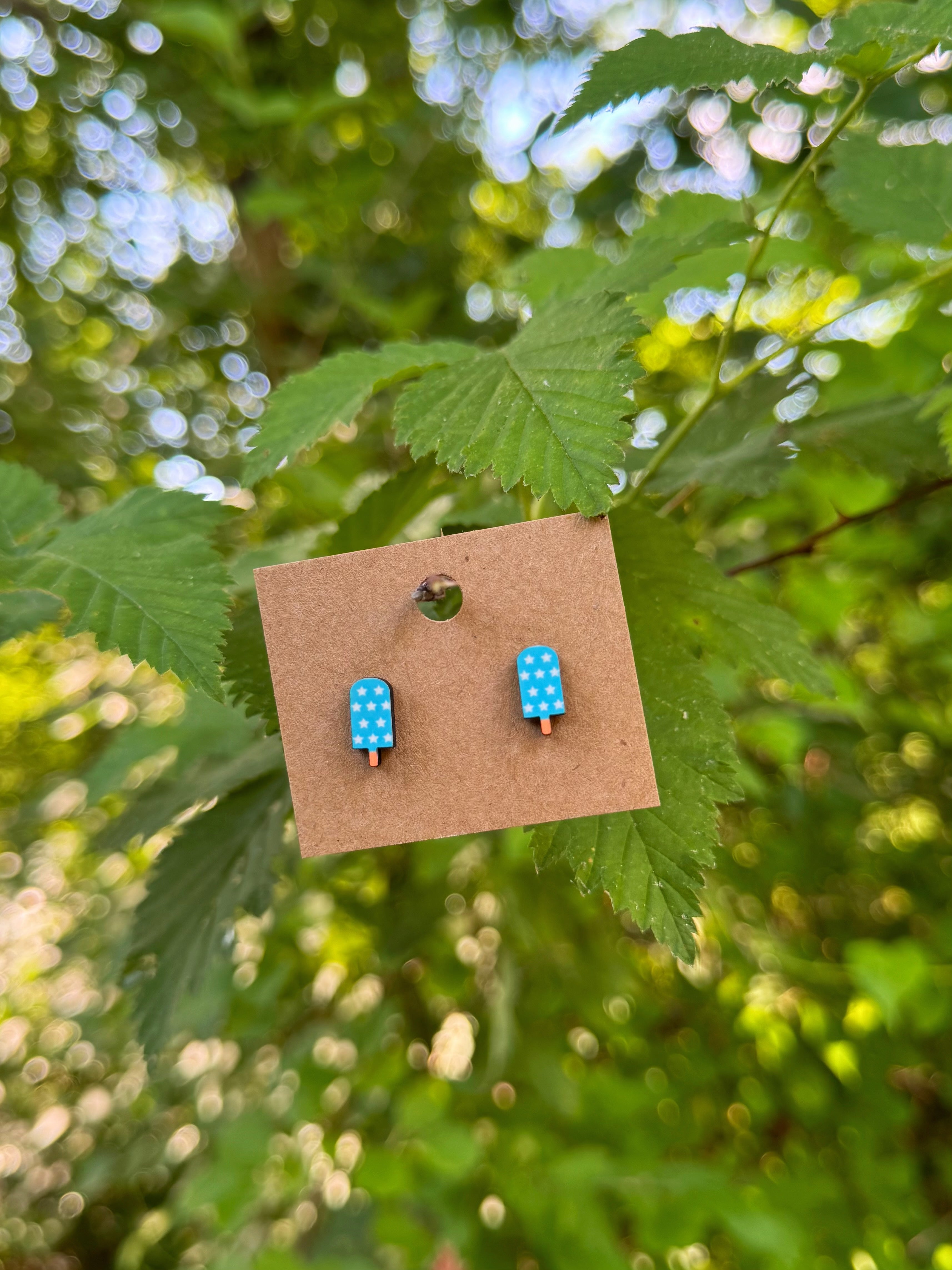 Tiny Blue Star Popsicle Stud Earrings