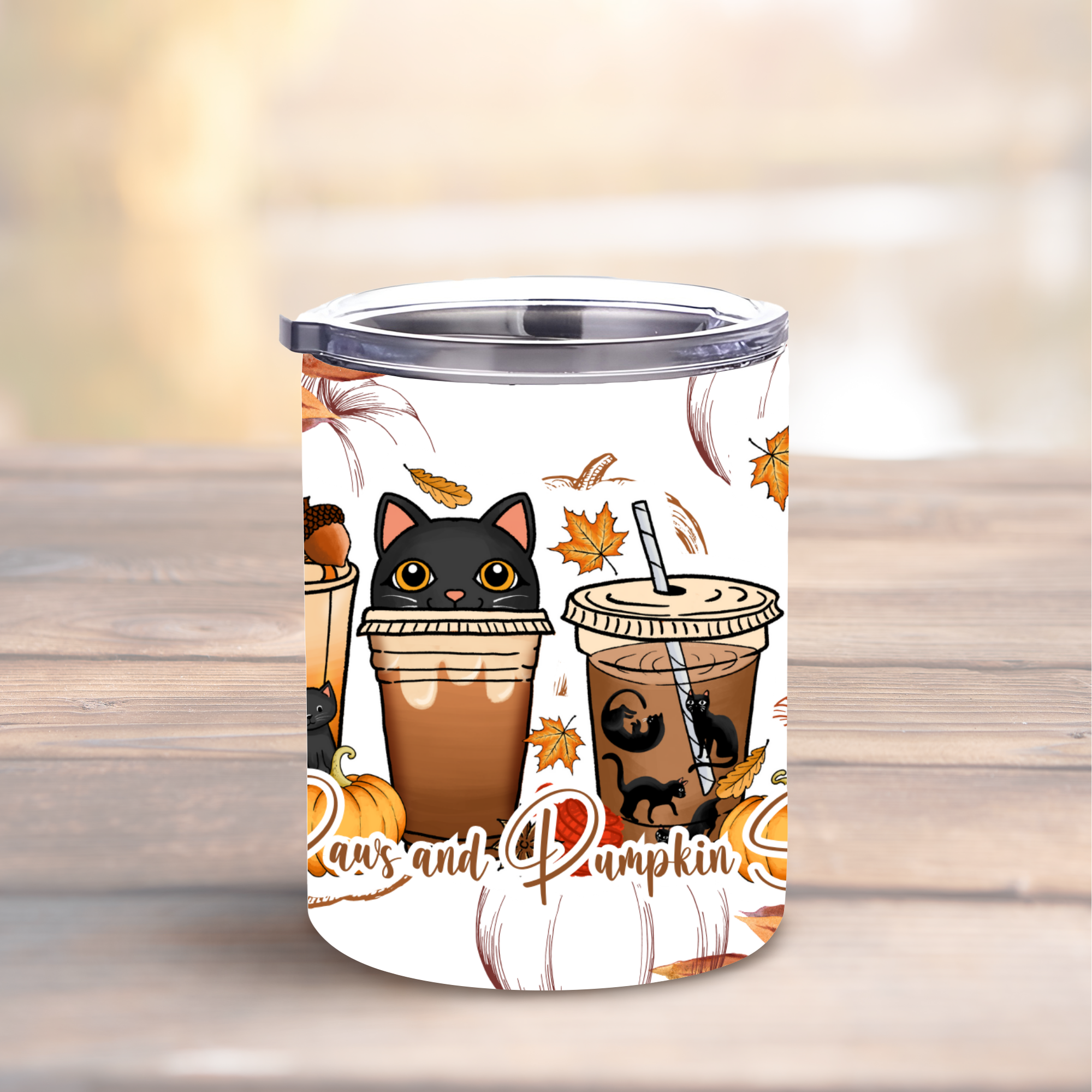 Cat Paws and Pumpkin Spice 10oz Lowball Steel Tumbler