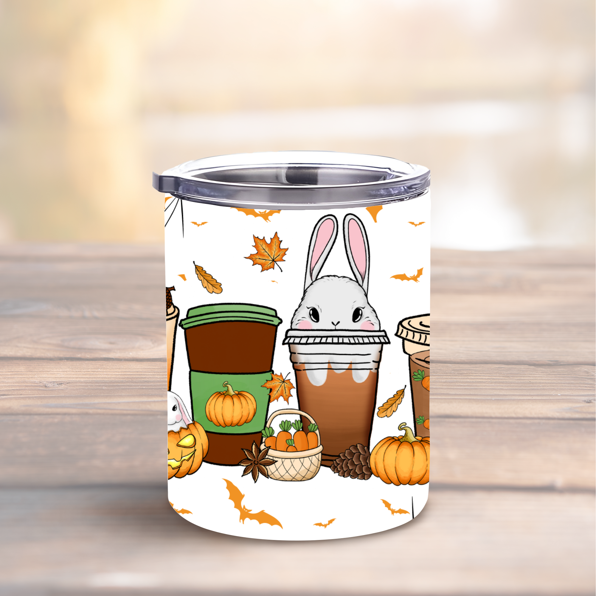 Spooky Bunny Fall Coffee 10oz Lowball Steel Tumbler